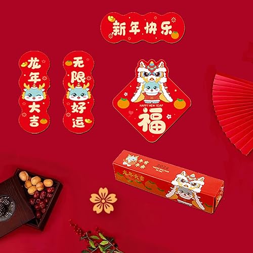 Miniatura 3 de CHWANG El juego de parejas de año nuevo chino 2024 incluye pares chinos, juego de adornos de personaje chunlian fu, cartel chino para el festival de