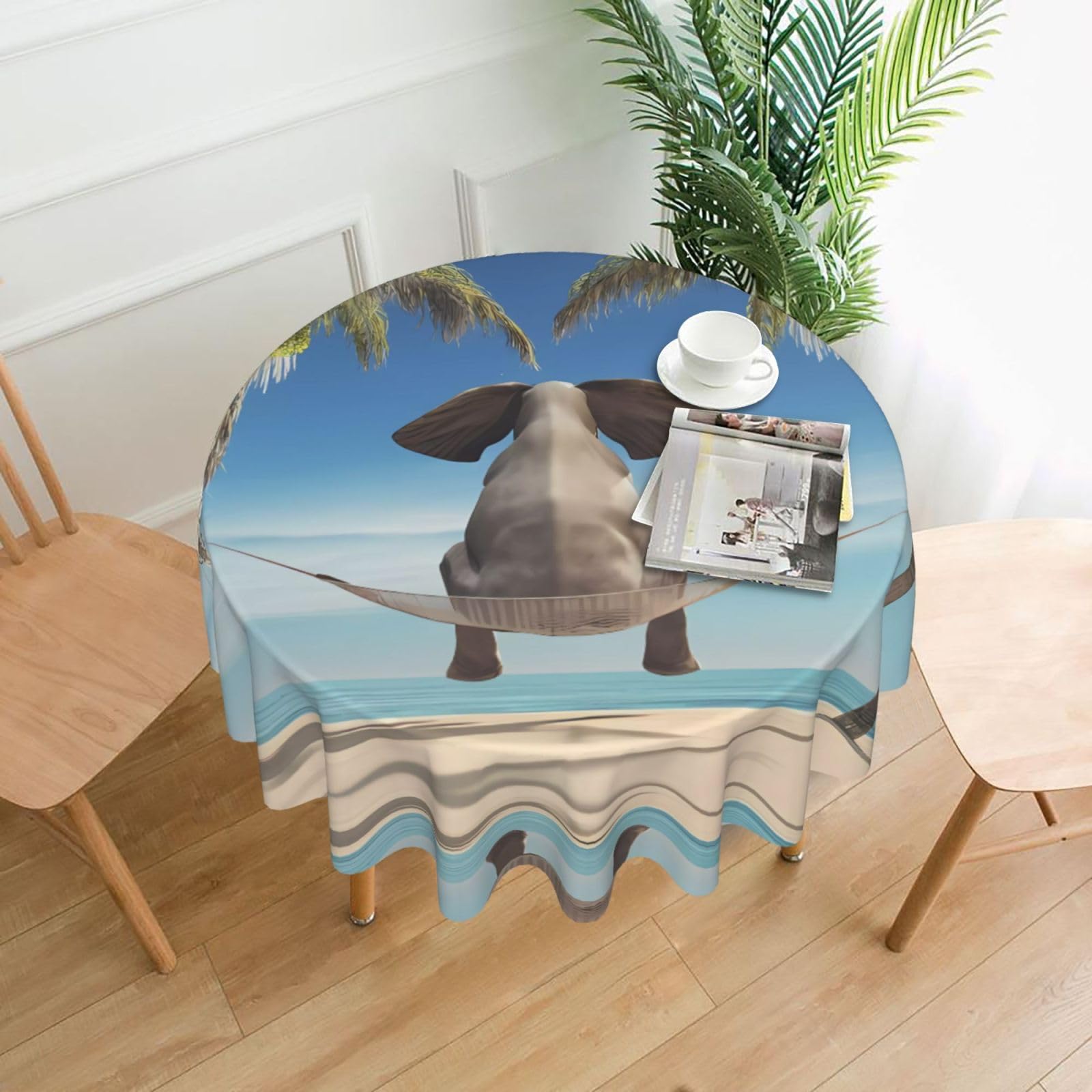 YYHWHJDE tropical Swing elephant Prints 60in Round Decorative Tablecloth – High-Grade Polyester Throw for Stylish Dining & Event Table Protection