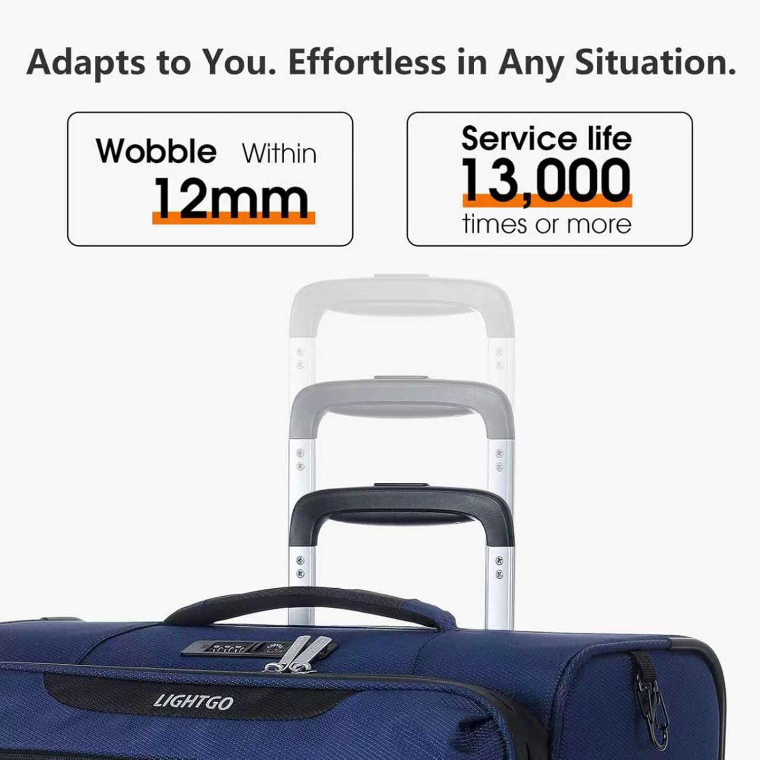 LIGHTGO 3 Piece Softside Luggage Set - Lightweight Expandable Suitcases with 360° Spinner Wheels, TSA Lock, 20in Carry-On with Cup Holder, 24/28in Checked Bags with Side Handle Navy Blue