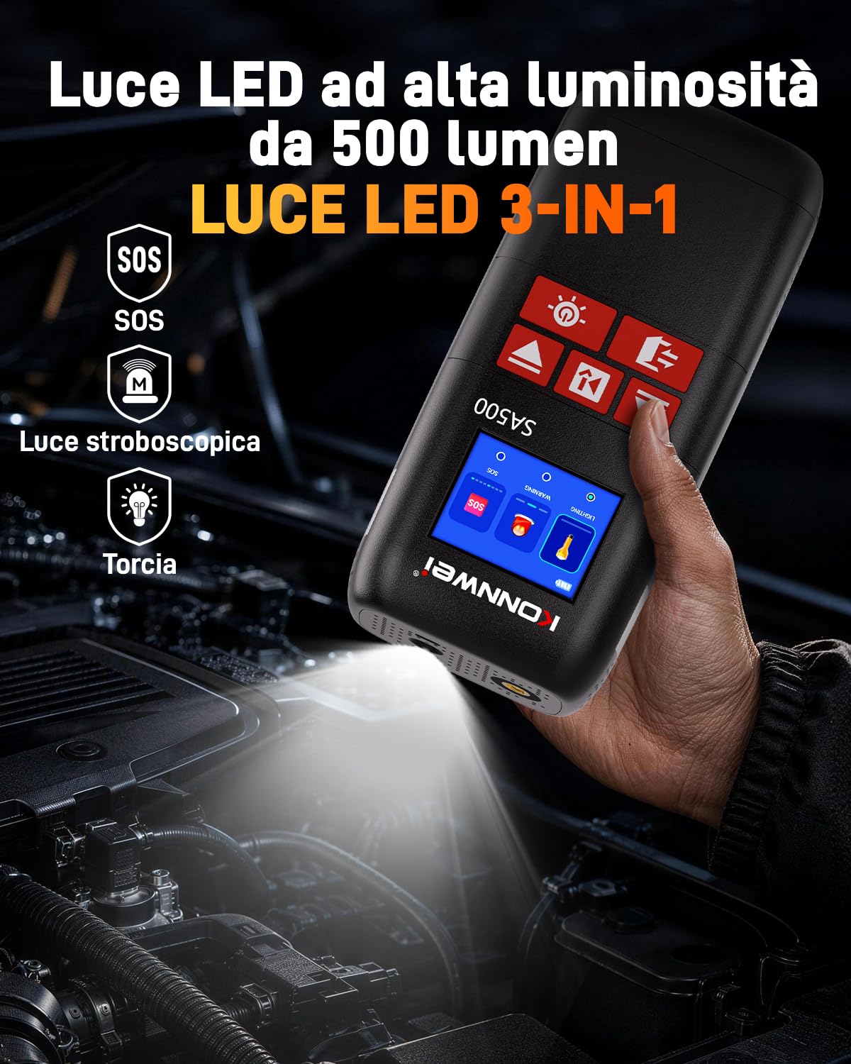 KONNWEI 4 IN 1 Booster Avviamento Auto con Compressore Aria Portatile 150PSI, Avviatore Batteria Auto, Jump Starter Auto con Power Bank 10000mAh, Ricarica USB-C, Kit Gonfiaggio Pneumatici e Luce LED