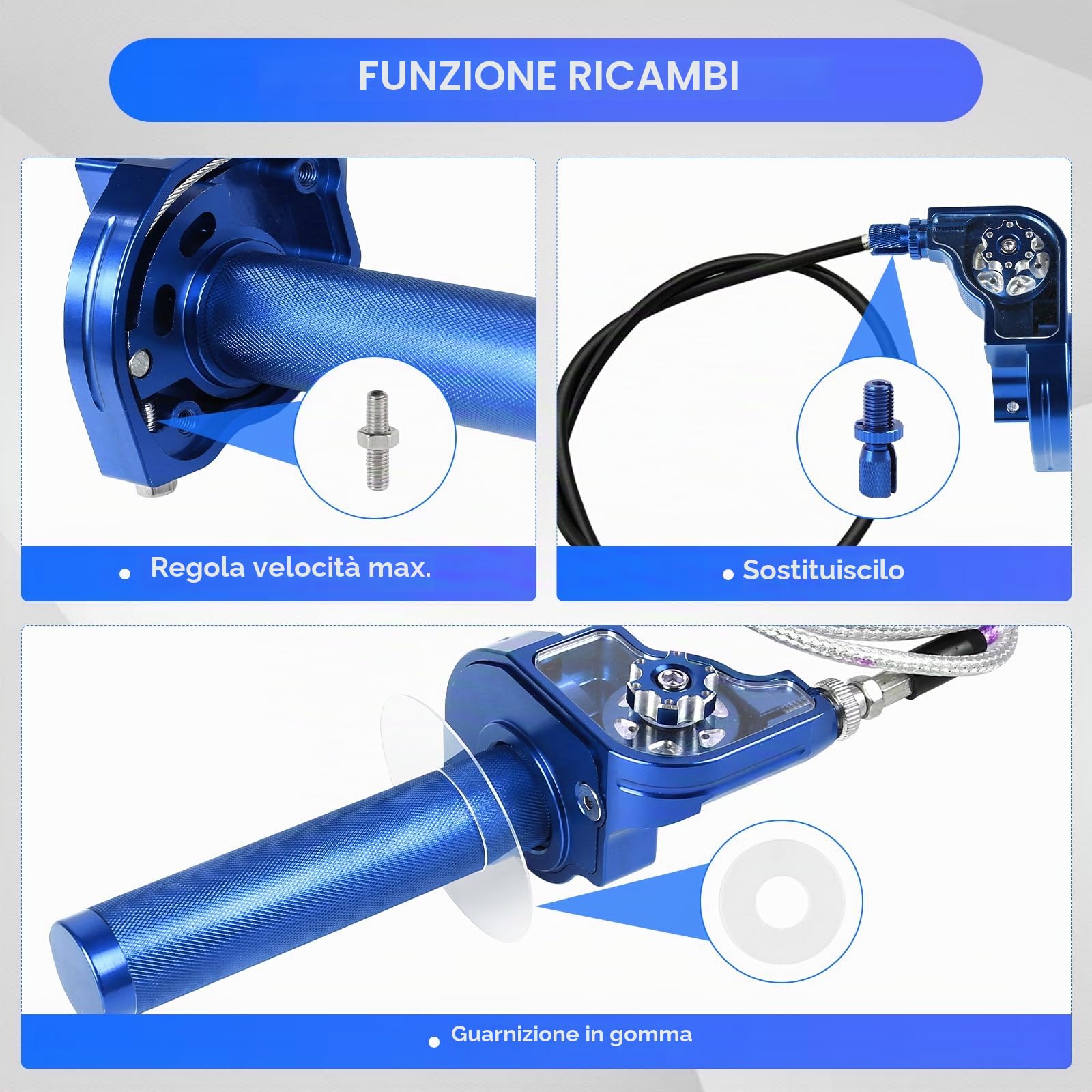 EXLECO Manopola Acceleratore Moto in CNC-Allu con Cavo 1,2M & Manopole, Blu | 22mm Manubrio dell'Acceleratore a Torsione con Anodizzazione, Comando Gas Rapido Moto 50cc-200cc per ATV Quad Pit Dirt Bike