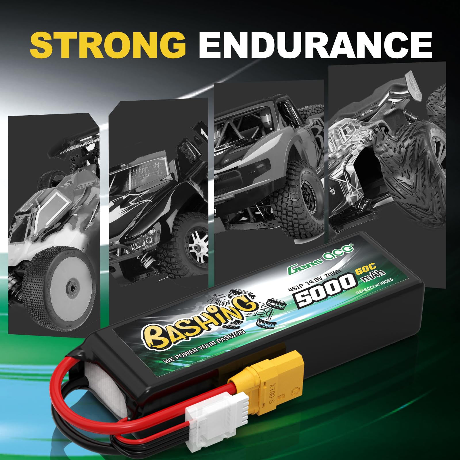Gens ace 4S LiPo 5000mAh 14,8V 60C Batería con Conector XT90 para Helicópteros RC, Coches RC, Camiones, Barcos y vehículos RC a Escala 1/8 y 1/10