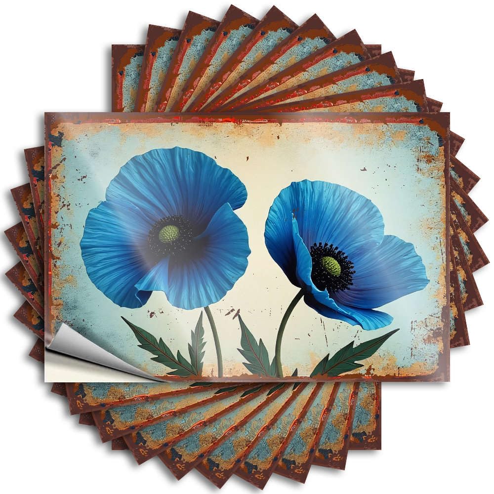 Upgrades Helmet Quote - Two Blue Poppies with Green Leaves. Mini Durable Sticker Easy Apply for Paw Decor(6X9CM)
