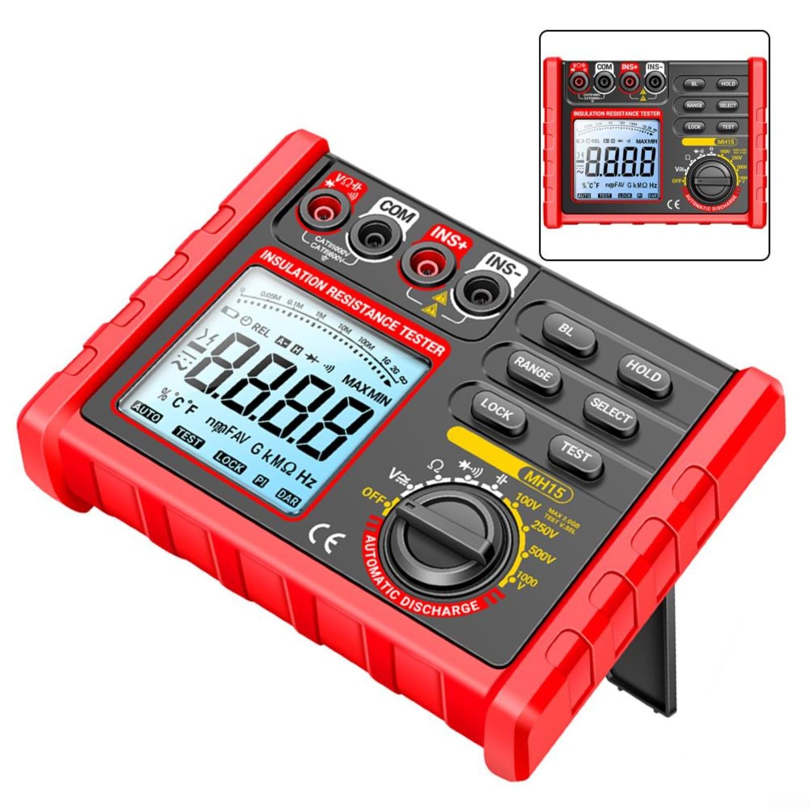 MH15 Digitaler Megohmmeter Isolation swiderstandsmesser LCD Tester 100 250 500 1000V 168 x 132 mm für Wartung Reparatur Prüfung usw