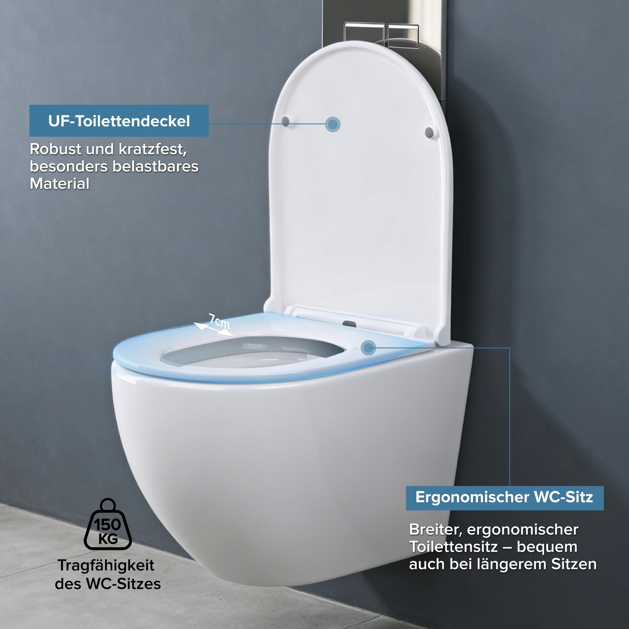 doporro Hänge WC mit Bidet Funktion, weiß Toilette Tiefspüler, Wand WC Spülrandlos mit Absenkautomatik, leises und sparsames Spülsystem 3/4,5 l, 50 x 36 x 36 cm, Aachen179 neu