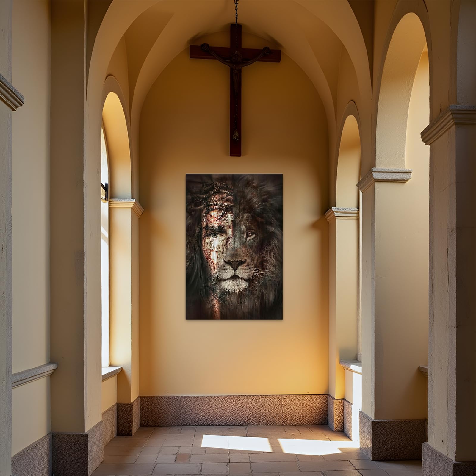 Quadro Su Tela Leone Di Giuda Con Gesù, Agnello E Leone - Arte Cristiana Motivazionale 40x60 Cm, Decorazione Da Parete Per Casa E Chiesa