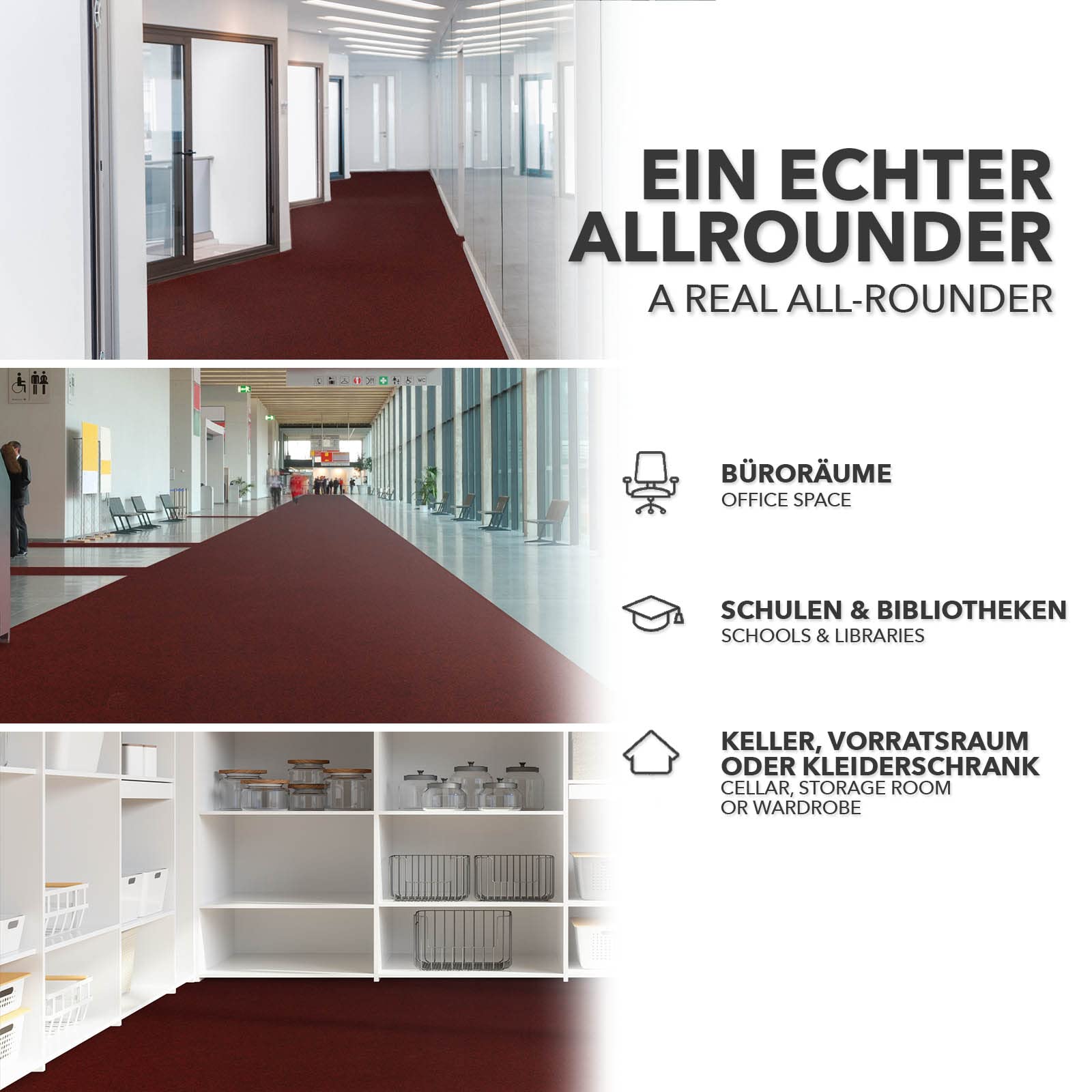 KARAT Nadelfilz Bodenbelag Atlas 200 x 100 cm, Grau - Meterware - pflegeleichter Gewerbe Teppichboden - schalldämmend, rutschhemmend - Teppich Läufer - Büro Messe
