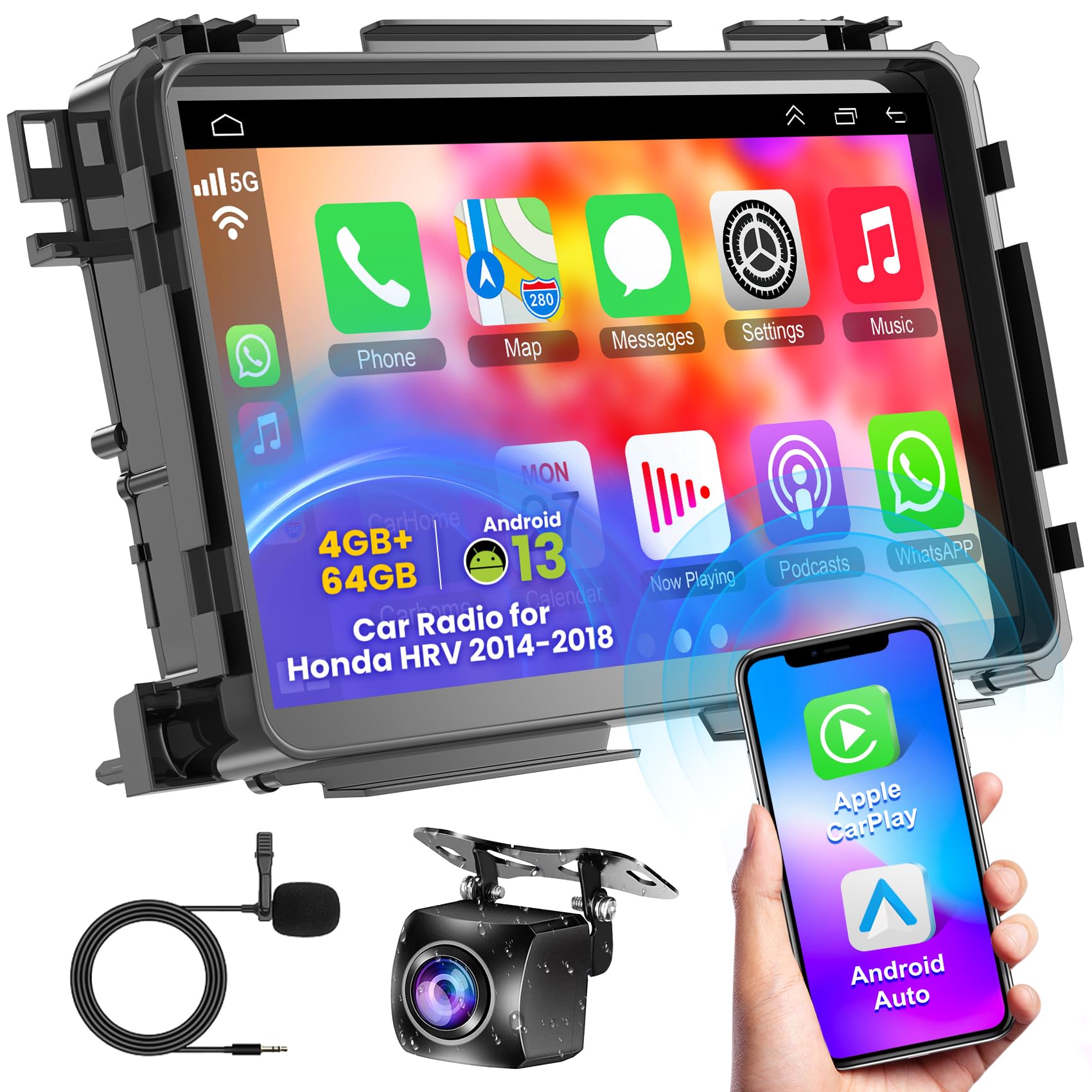 Android 13 Car Stereo for Honda Vezel HRV 2014 2015 2016 2017 2018 with Wireless Carplay & Android Auto, 5G WiFi, 9" 1080P Touch Screen GPS Navi Head