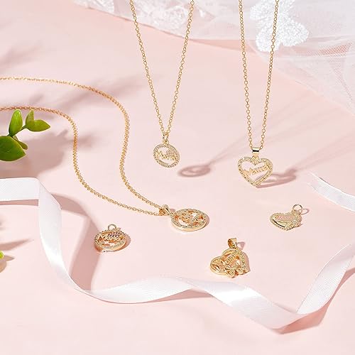 Miniatura 5 de Beebeecraft 6 dijes chapados en oro de 18 quilates con forma de corazón redondo y plano para el Día de la Madre, Día de la Madre, cumpleaños,