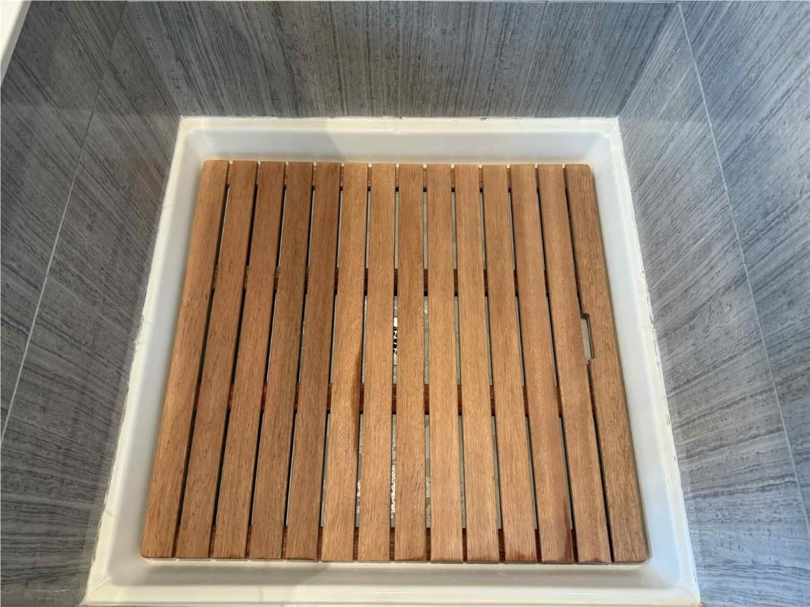 Tappetino da doccia in legno di teak naturale, tappetino antiscivolo per bagno, spa, sauna, giardino, uso interno ed esterno, multiformato (86,4 x 106,7 cm), impermeabile ed ecologico