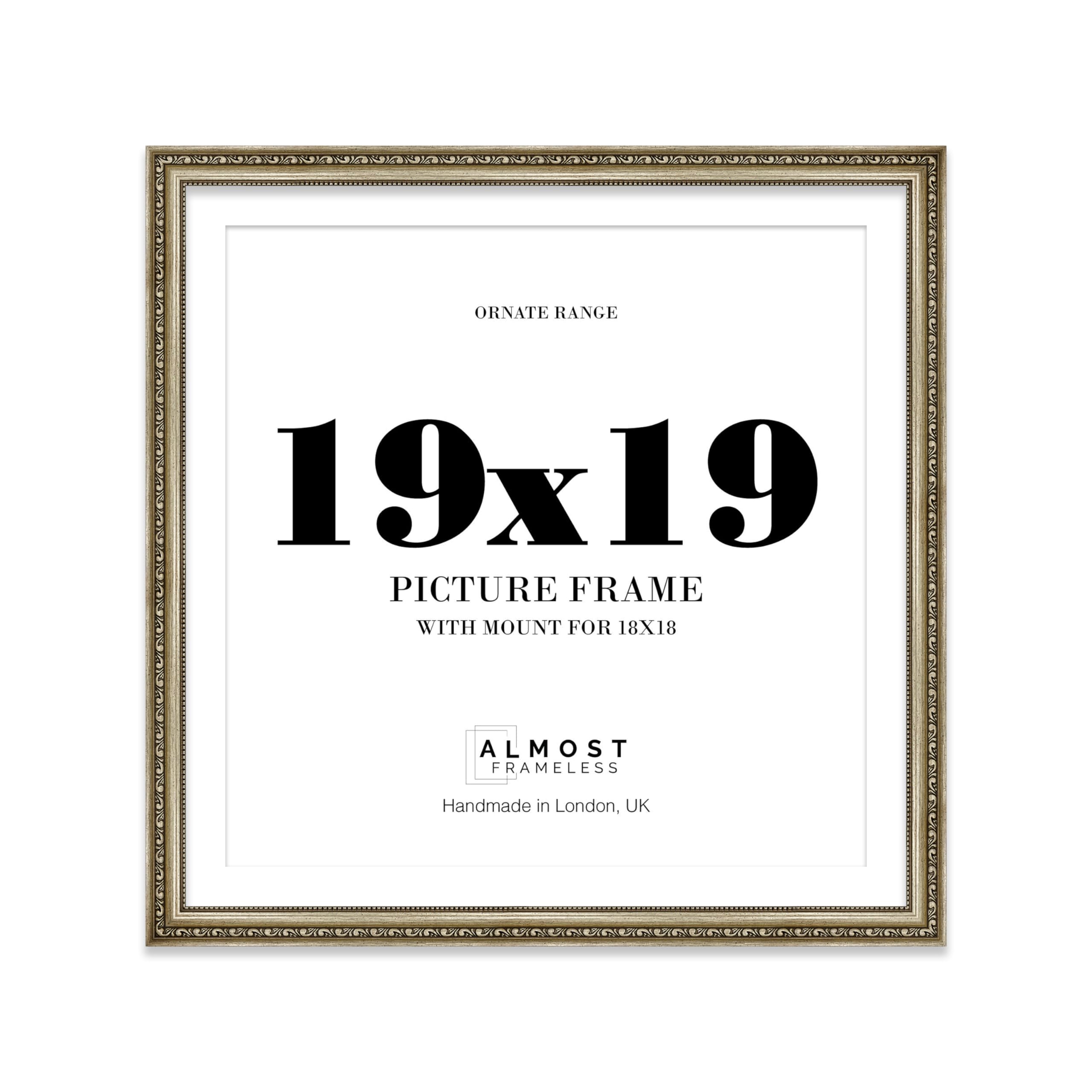 19x19 Champagne Silver Ornate Photo Frame With White Mat For 18x18 Picture, Ready to Hang, 1 Pack — image 1