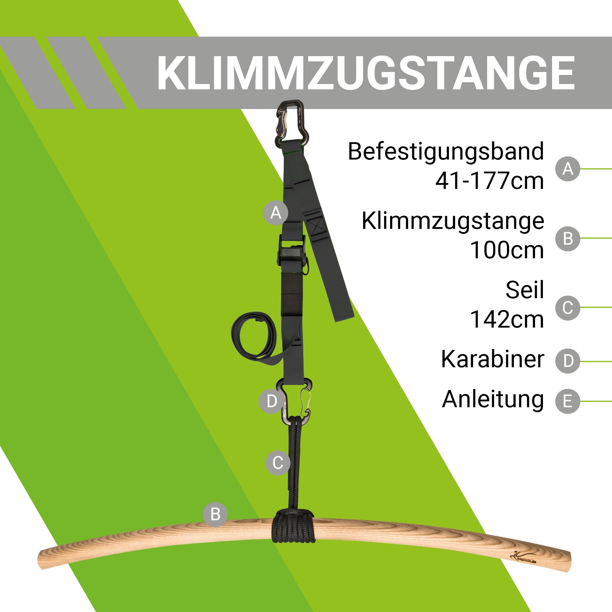 eaglefit - Premium Klimmzugstange aus Holz 100 cm - Ergonomisch gebogene Pull Up Bar für Decke, Garten & Baum - Reckstange Outdoor & Indoor für Klimmzüge - Verstellbar zum Aufhängen inkl. Zubehör