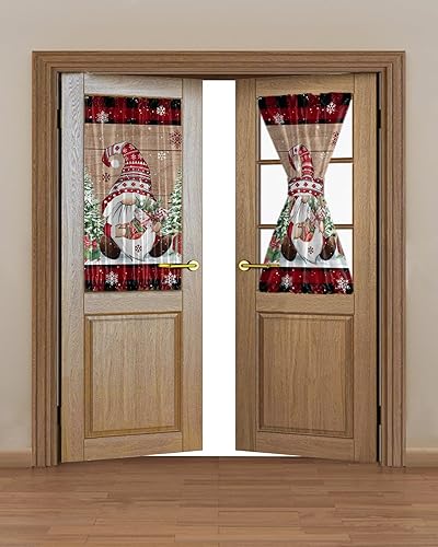 Miniatura 2 de Cortinas de puerta francesa de Navidad para ventana de puerta, panel de cortina con bolsillo para barra con alzapaños para luz lateral delantera y