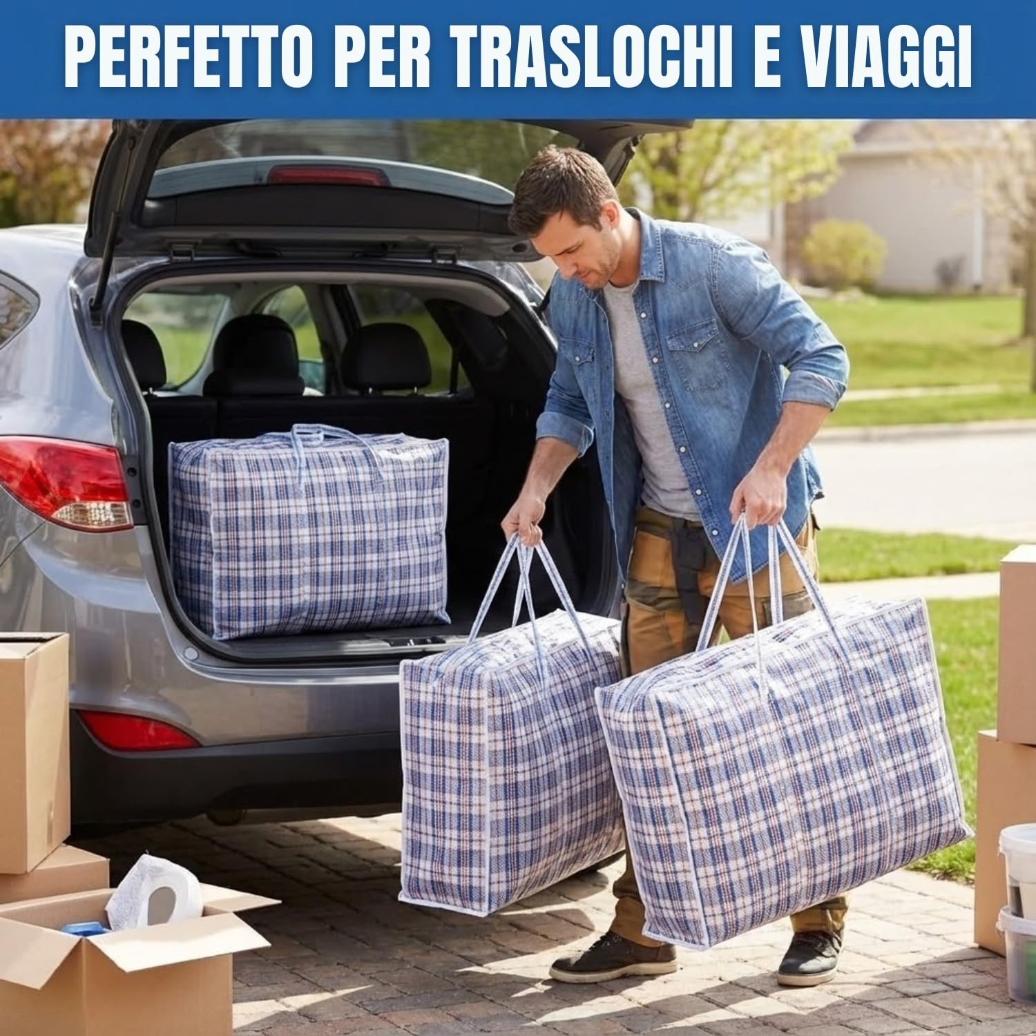 Set di grandi borse portaoggetti, borse per vestiti, borse per traslochi o da viaggio (singole, 5, unità)