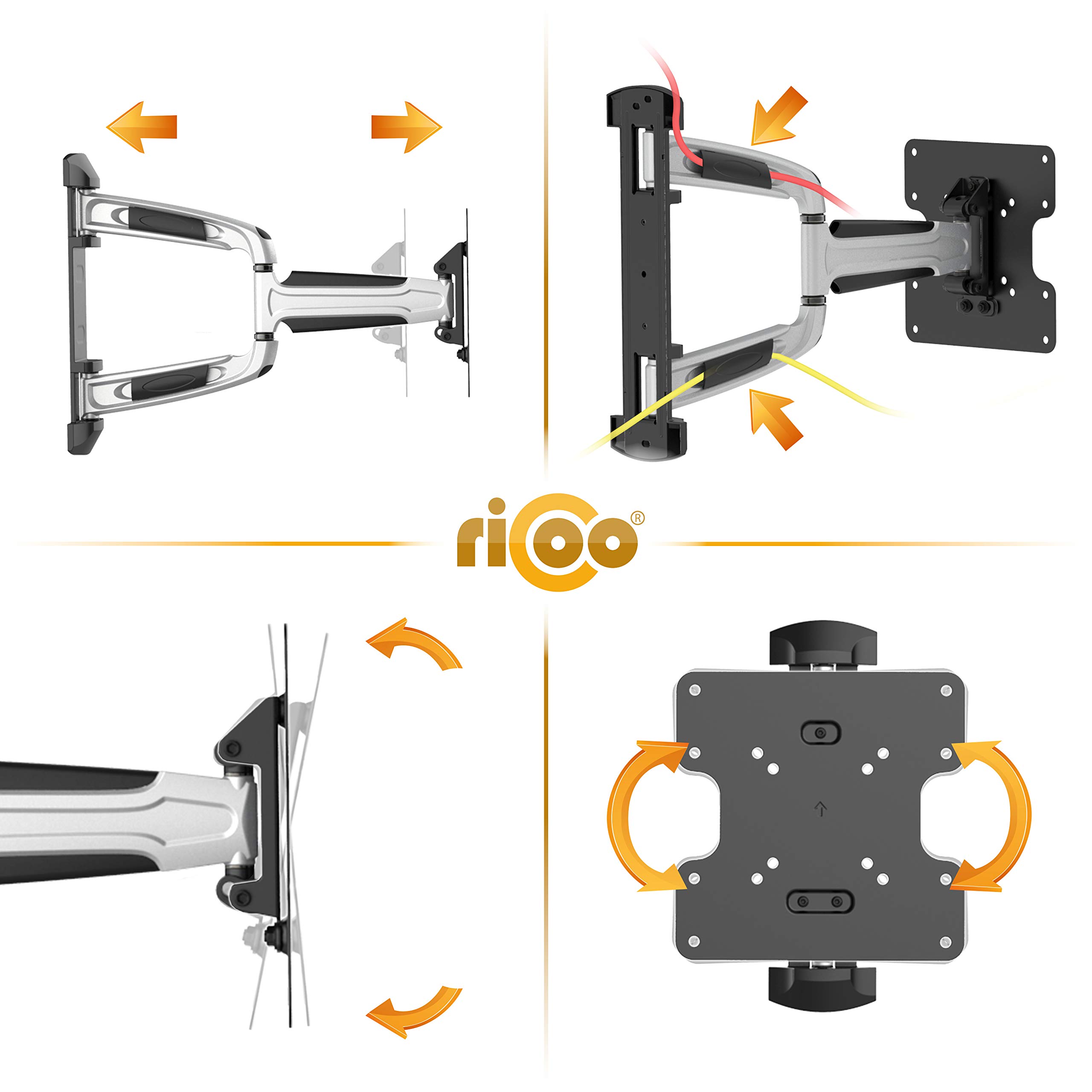 RICOO Soporte TV Pared Giratorio Inclinable Televisión 17-47" (43-119cm) S0722 Brazo articulado Universal Televisor LED/LCD VESA 75x75-200x200