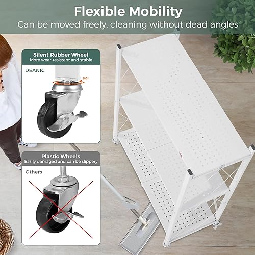 Miniatura 7 de Estantes de almacenamiento plegables para 3 neumáticos y 4 neumáticos con ruedas, estantería de garaje de metal, carrito de microondas sin montaje,