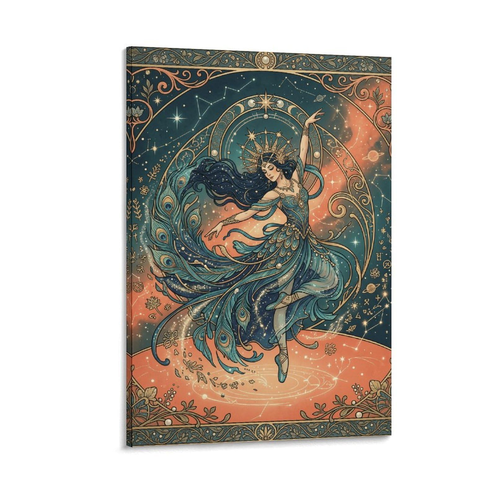 W7C8U2X3 Peacock Dancer Vintage Canvas Wall Art, Decorative Bird Wall Art