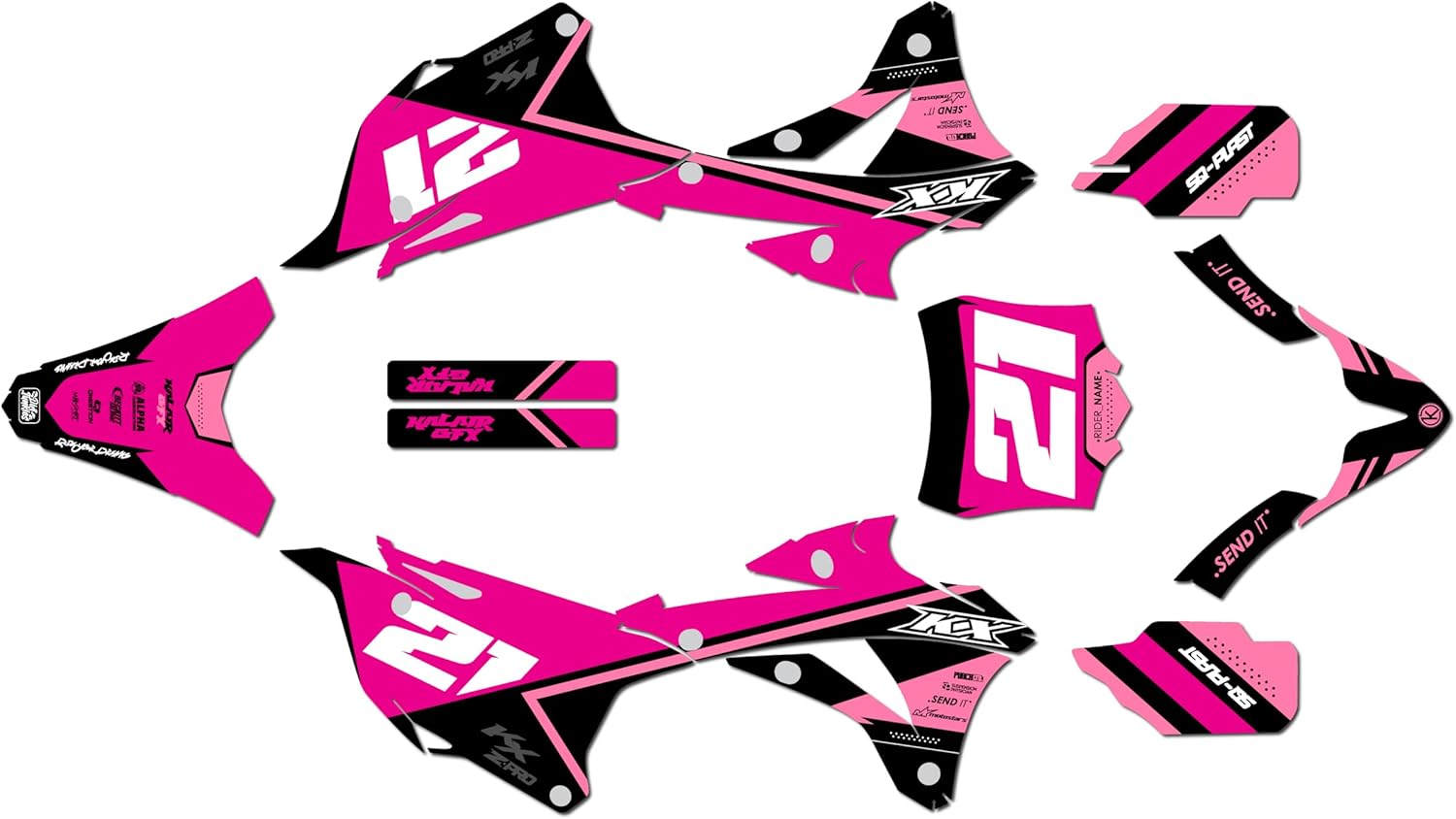 Graphics Kit for Kawasaki KX85 and KX100 (2014-2021) Enigma Series Green 9 Mil - Easy Go - Dirt Pit Bike Motorcycle Sticker, Dirtbike Racing Decal Motocross Accessories no-Plastics