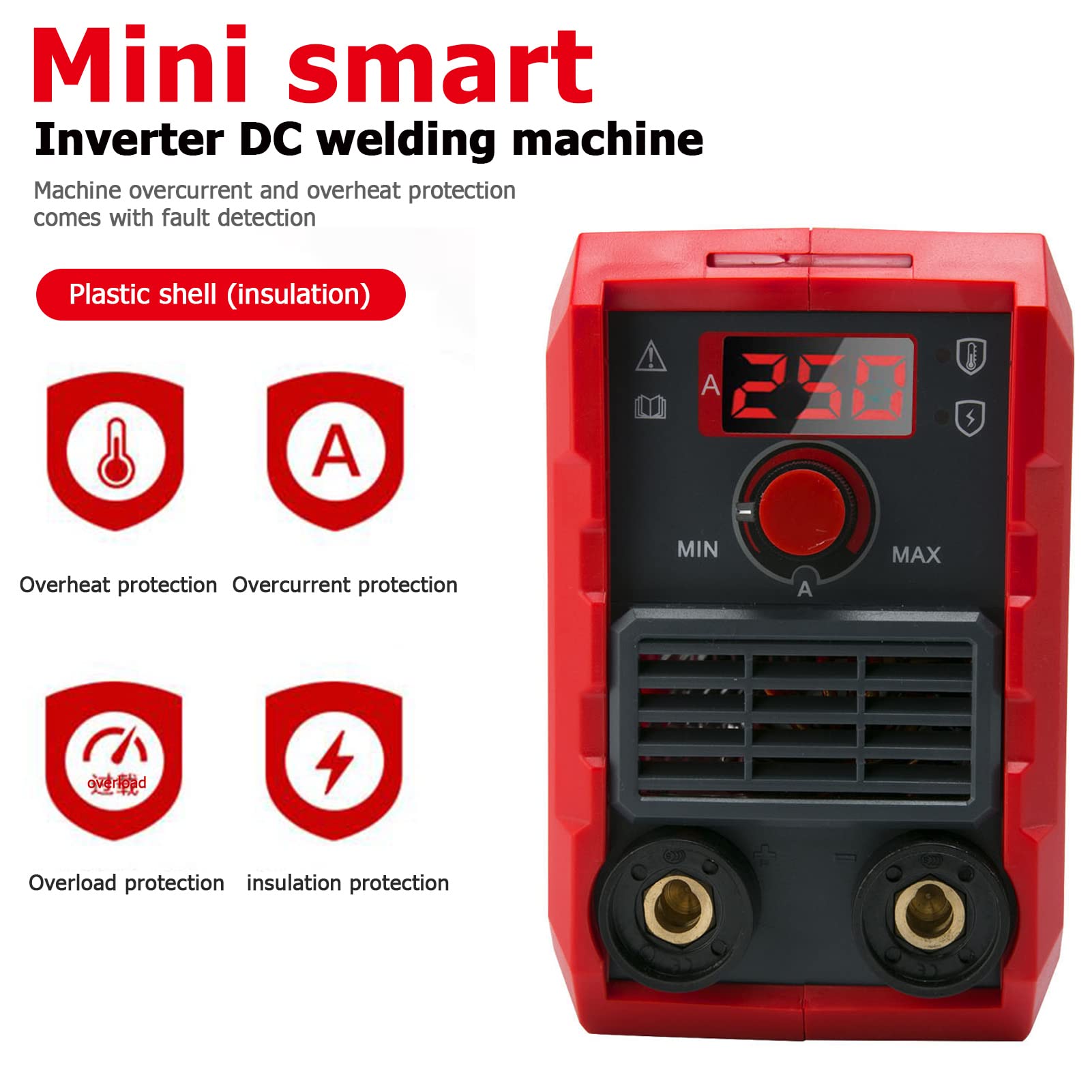 Máquina de Soldar MMA, Mini Soldador Inverter 250 A, Soldadora de Electrodos IGBT, Máquina de Soldar Portátil con Pantalla LCD, Refrigeración Inteligente, Protección contra Sobrecalentamiento