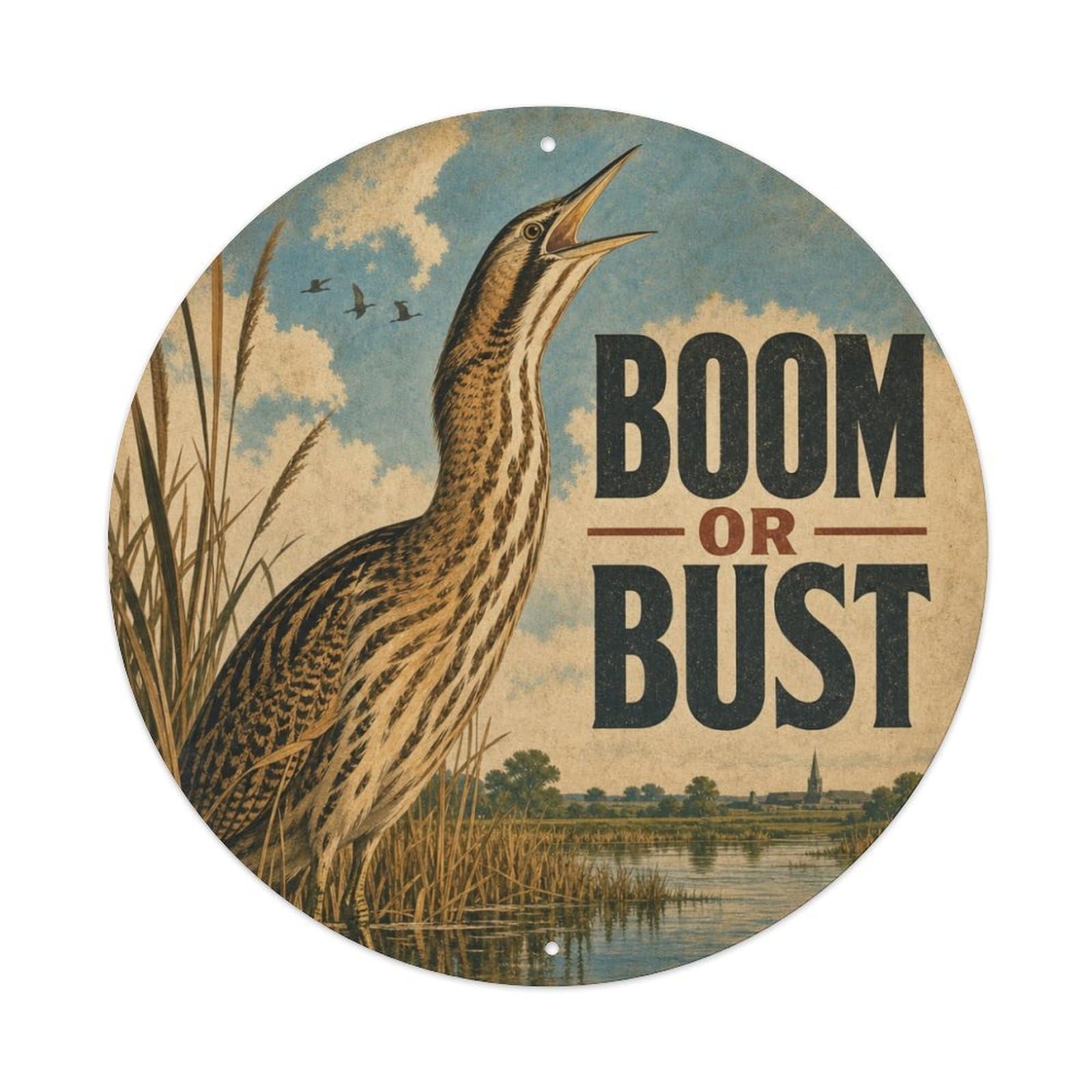 Bittern Wetland Bird Vintage Wildlife Quote Metal Tin Sign Plaque Wall Decor for Cafe, Man Cave, Club Bar, Office, Home Garden Round Metal Poster 8x8Inch