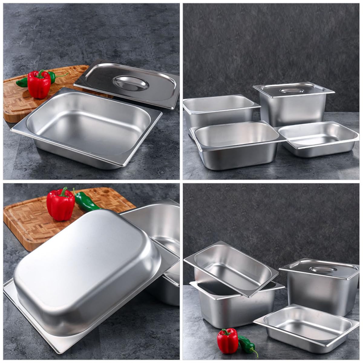 SOLUSTRE Teglia da Buffet Rettangolare in Acciaio Inox 1/2 Gn 6,5 Cm con Coperchio, Vassoio per Buffet e Porta Alimenti per Ristorazione, Vasca Mensa Resistente, per Feste e Cucina