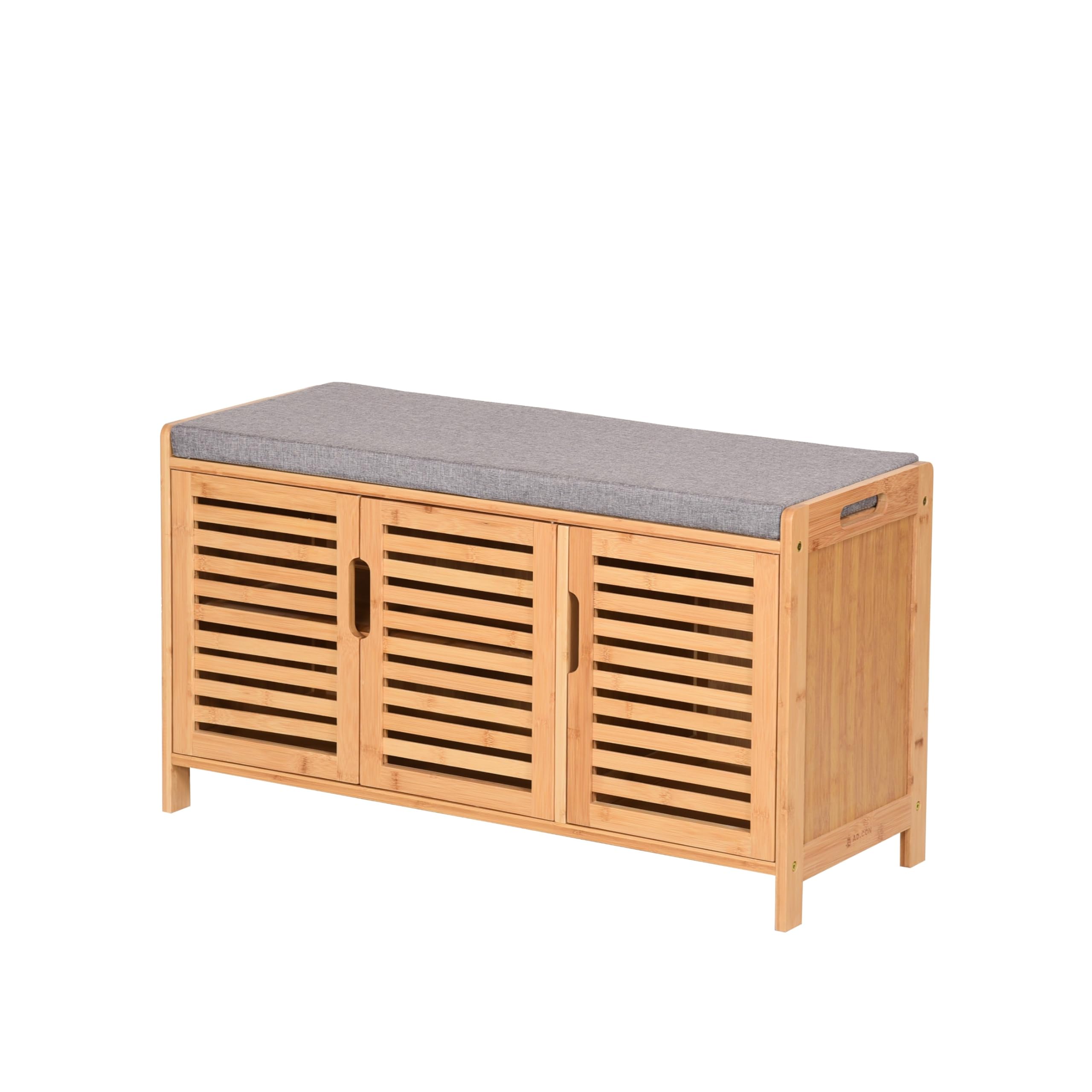 Scarpiera in bambù con panca da seduta, scarpiera con 3 scomparti, cuscino, mobiletto per scarpe, per ingresso, corridoio, 50 x 90 x 35 cm (Grigio)