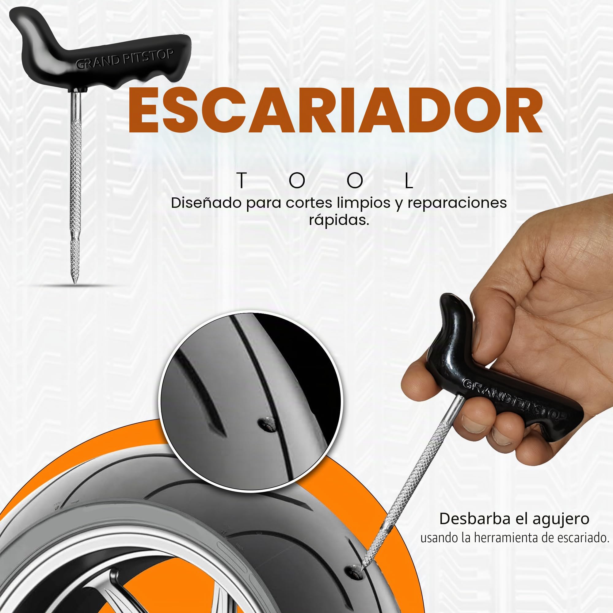 GRAND PITSTOP Kit de reparación de pinchazos de pistola de neumáticos sin cámara con tapón de hongo para pinchazos de neumáticos y desinflados en coches, motocicletas, ATV, camiones y tractores (Kit