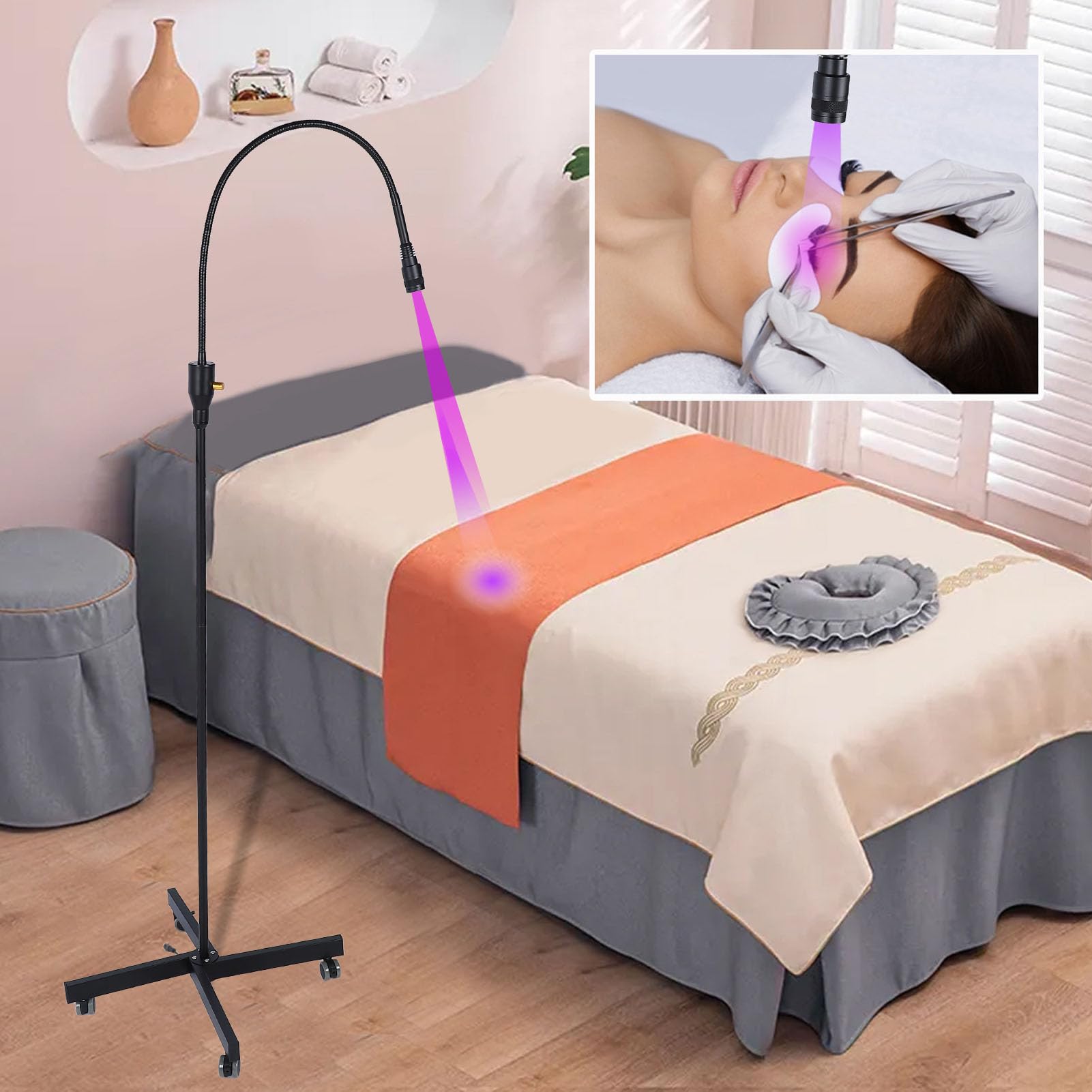 Asixxsix Luz de Extensión de Pestañas UV, 5 W, Cuello de Cisne Flexible Giratorio de 360 ​​°, Lámpara de Pestañas UV LED, Lámpara de Tecnología de (Black)