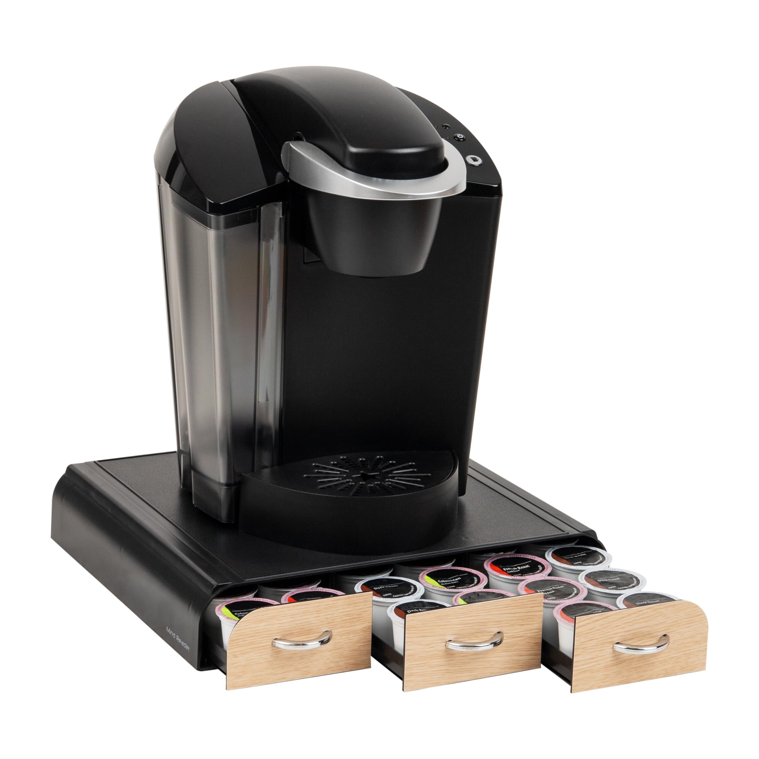 Mind Reader Single Serve Coffee Pod Organizer with 3 Drawers, 36 Pod Capacity, Countertop, 13.5"L x 12.25"W x 2.5"H, Brown
