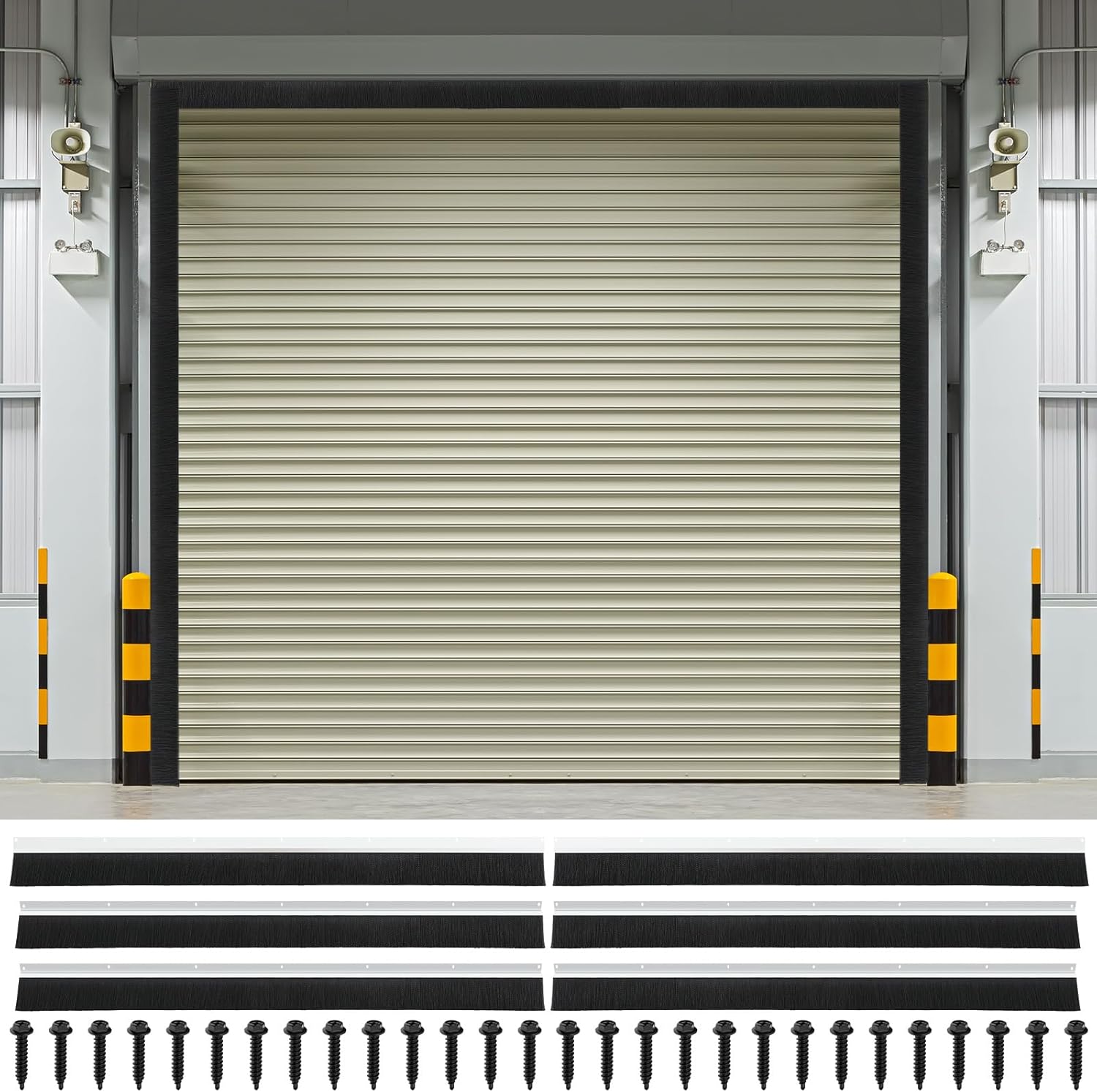 Brush Seal Kit for Roll up Garage Door, Heavy Duty Nylon Brush with Aluminum Track Weatherproof Door Bottom Seal for Warehouse, Energy Saving, Pest Proof(Black,8 x 8ft,2") Black 8 x 8ft,2"