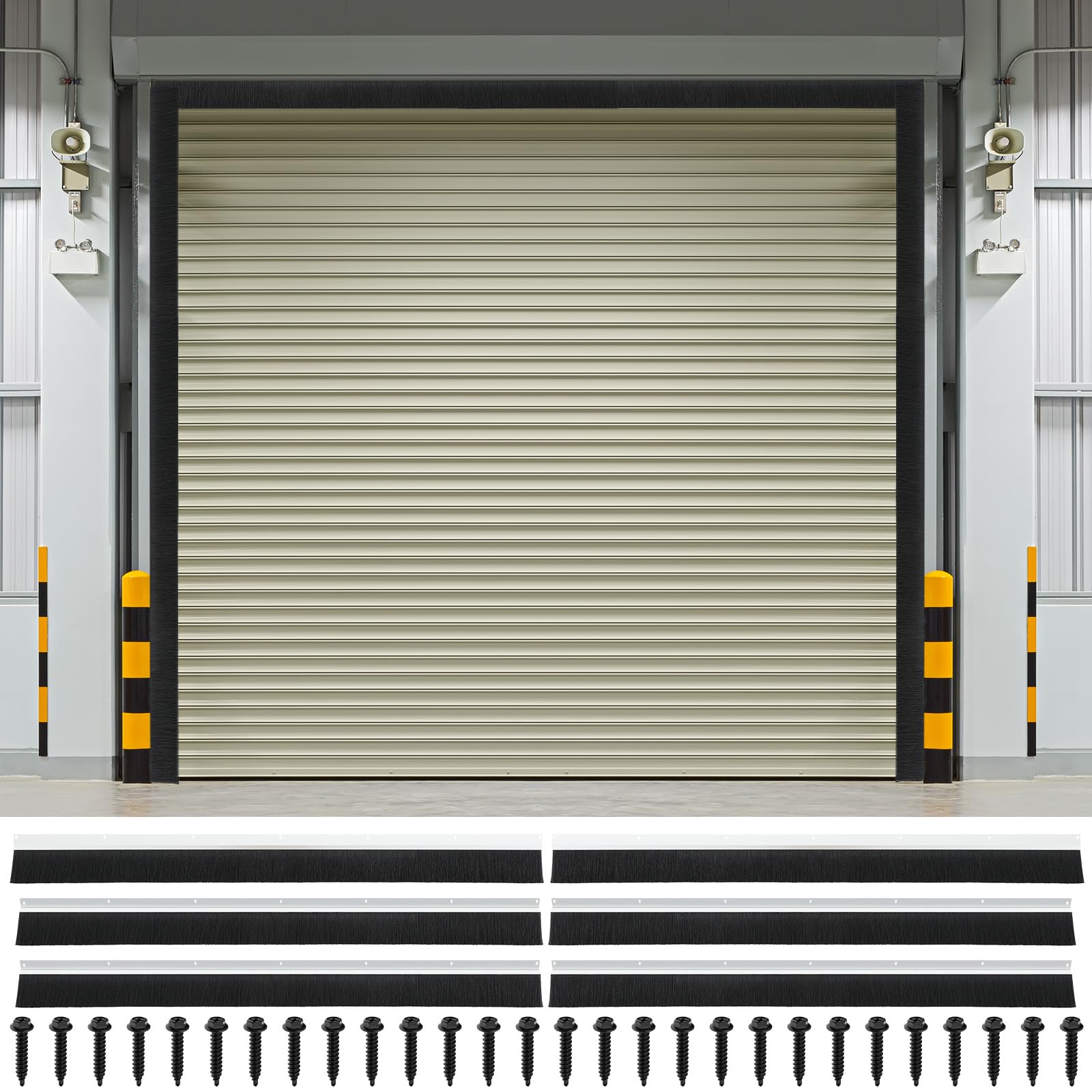 3" garage brush seal kit for roll-up doors 10 x 10ft heavy duty nylon brush with aluminum track weatherproof commercial door bottom seal for warehouse, energy saving, pest proof, black
