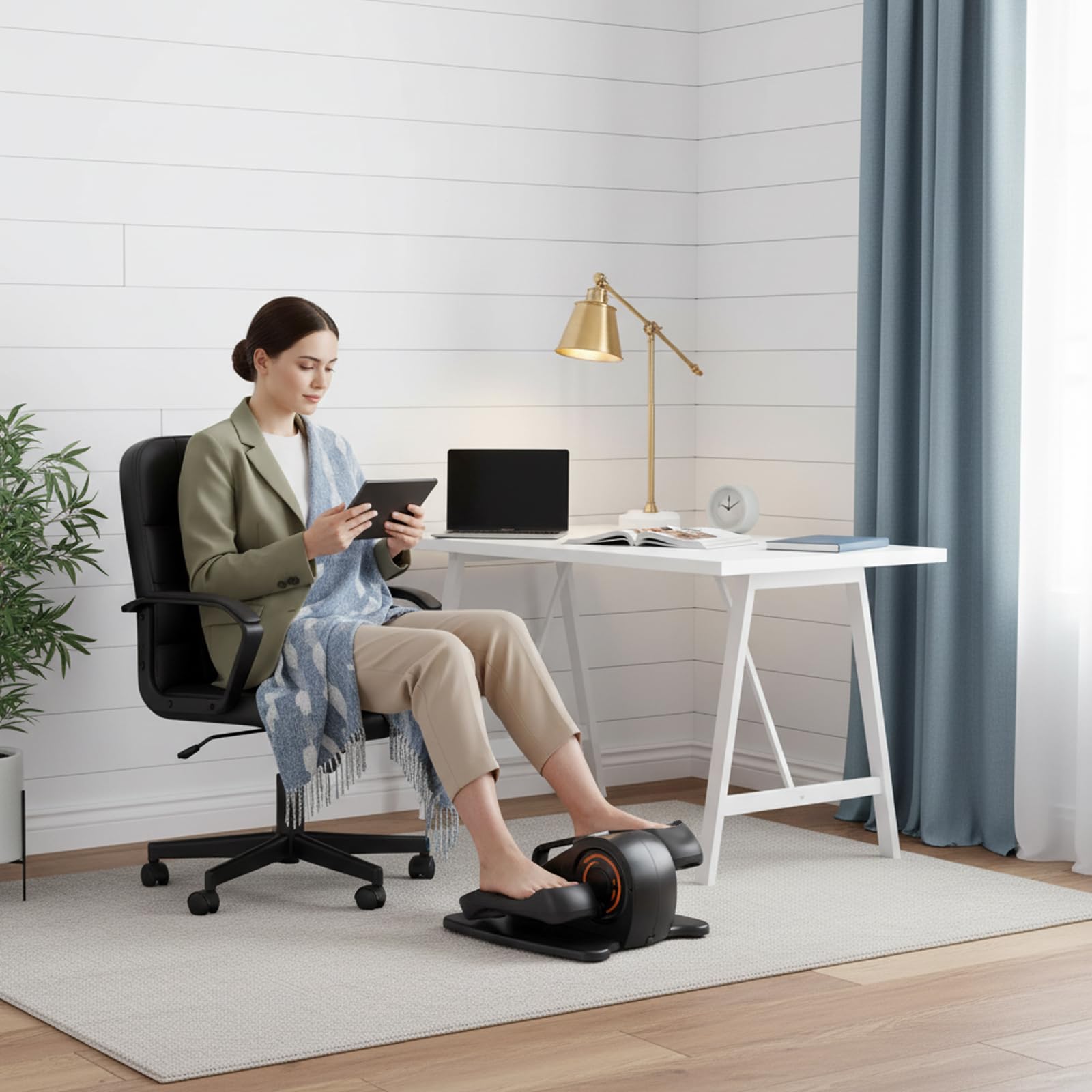 Crosstrainer elettrico motorizzato, 50 W, 240 V, dispositivo di allenamento sottotavolo, 3 auto, 5 modalità manuali, pedali antiscivolo, telecomando, display LED, per anziani, impiegati in ufficio