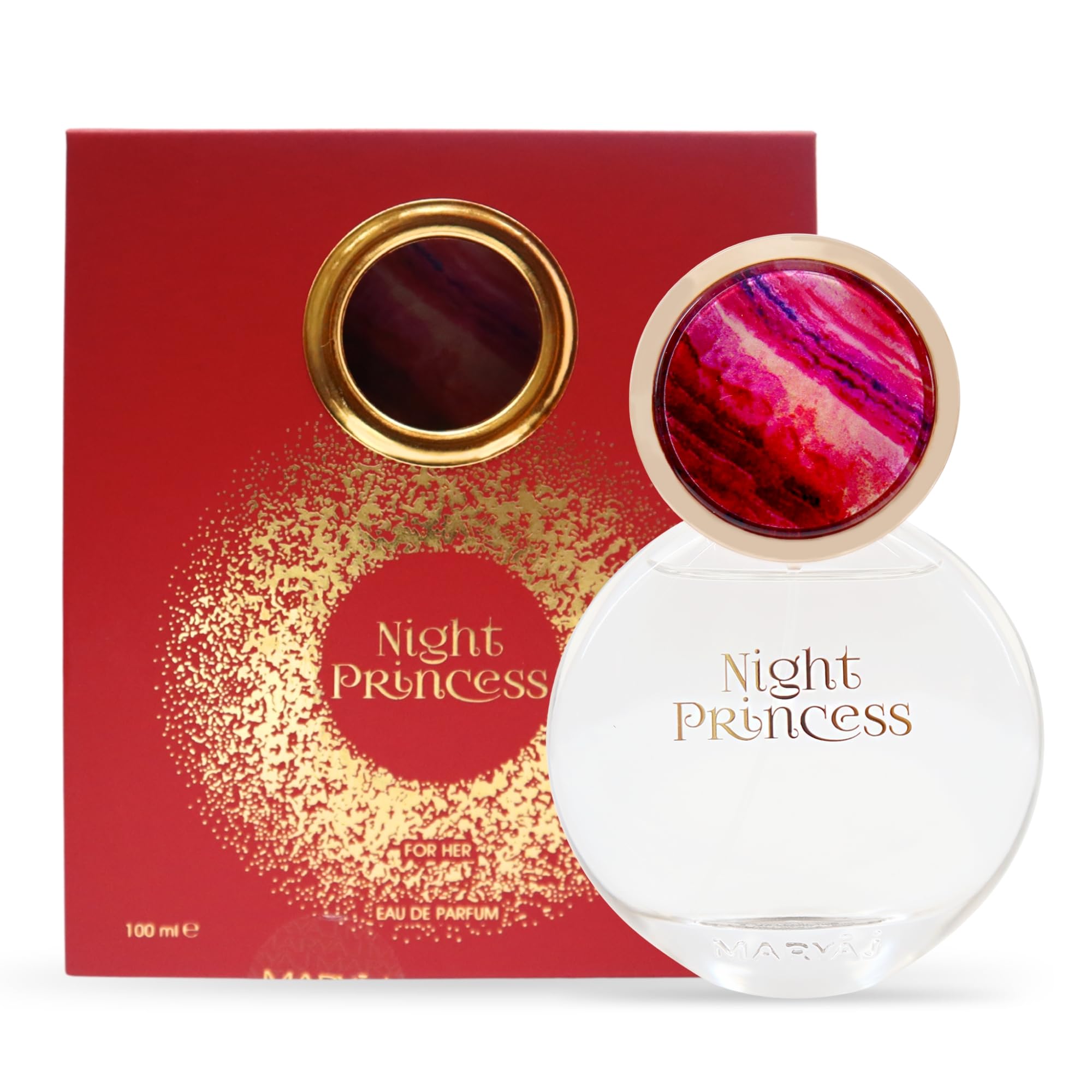 Night Princess 100ml EDP Perfume Spray for Women by Maryaj | Bold Arabian Woody Floral Perfume for Women with Saffron Jasmine Amberwood Musk | Long-Lasting Luxury Rouge Fragrance for Evening Wear