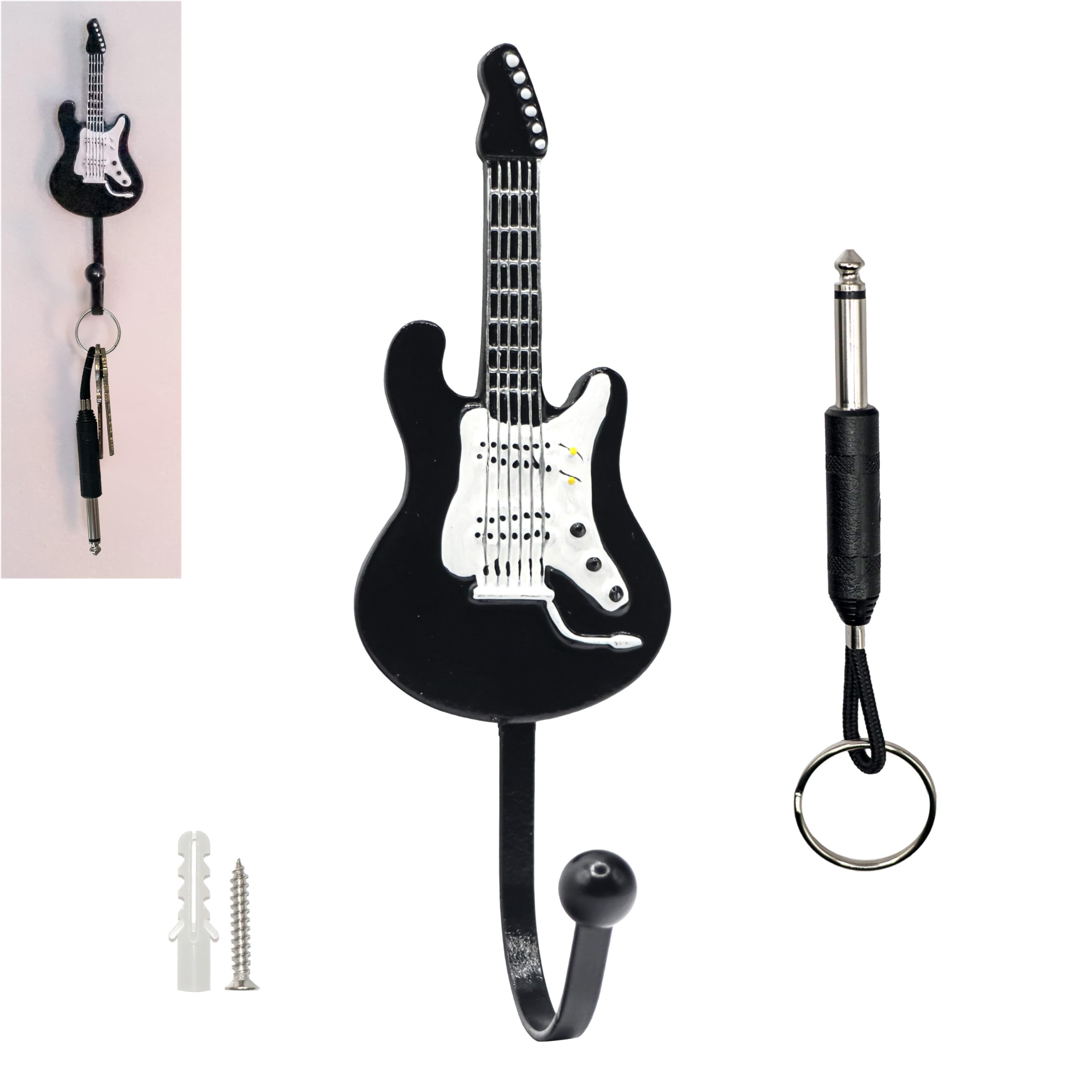 Pick-A-Palooza Guitar Shaped Coat Hanger Hook and Amp Plug-in Key Chain for Amplifier Hanger and Holder Rack or Single Decoration - Great Holiday Gift