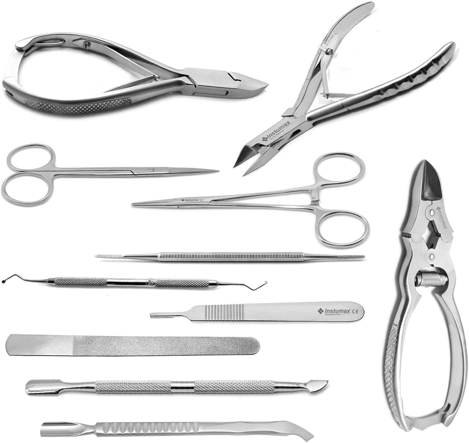 Chiropody Podiatry Set Nail Nippers Ingrown Clippers Toenail Removal Cuticle Pusher Gauge, Nailcare Tools Set by INSTUMAX 11Pcs