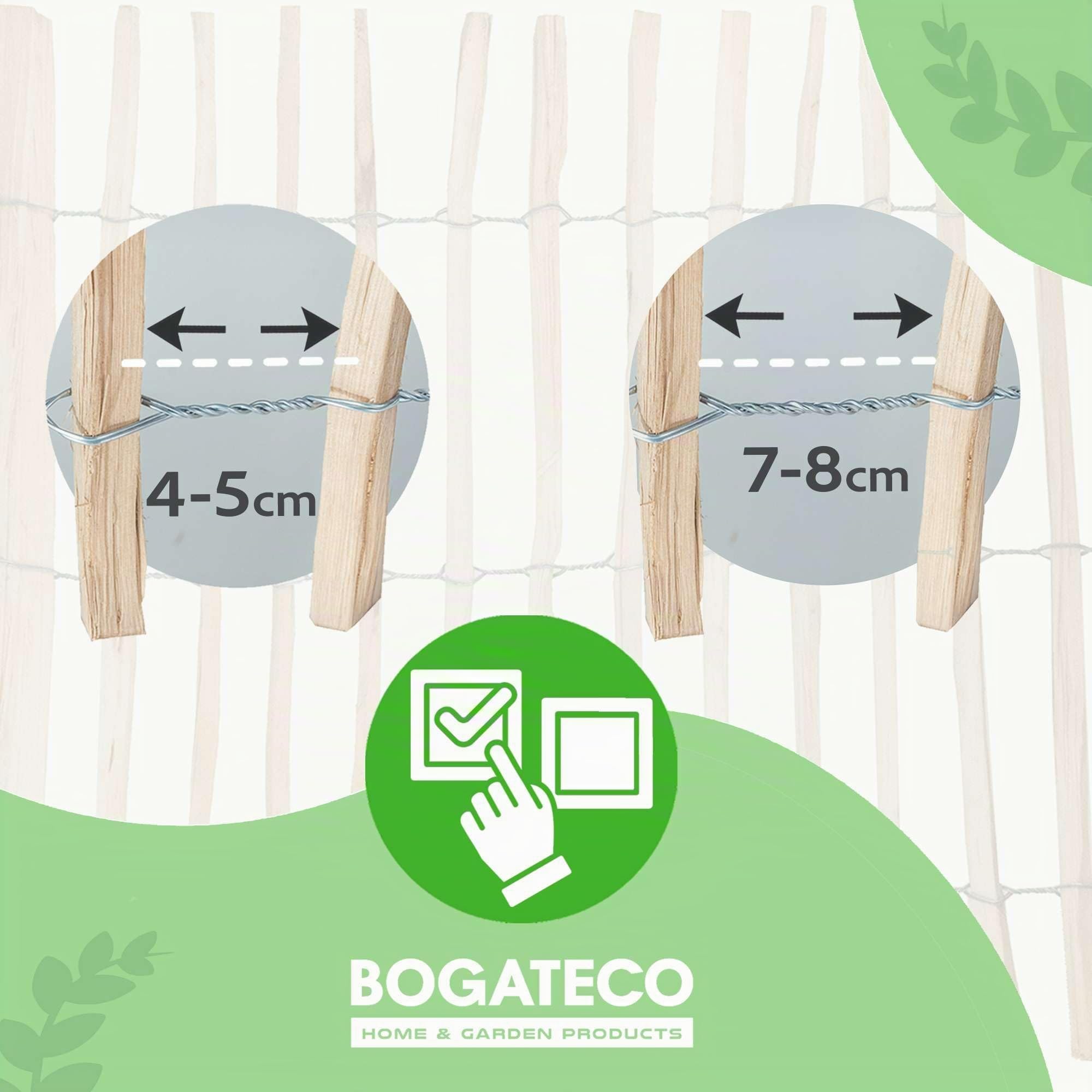 BOGATECO Staketenzaun Haselnuss Holz-Zaun 100 x 500cm mit Pfosten 150cm | Lattennabstand 7-8cm Perfekt als Gartenzaun | Zaun Garten Steckzaun Holzzaun | Langlebige Zaunpfosten