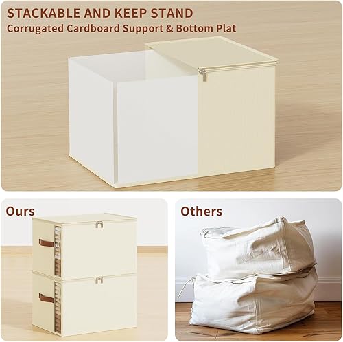 Vista 3 de Contenedores de almacenamiento de ropa con marcos resistentes, caja organizadora de ropa plegable de tela para mudanza, cubo de almacenamiento