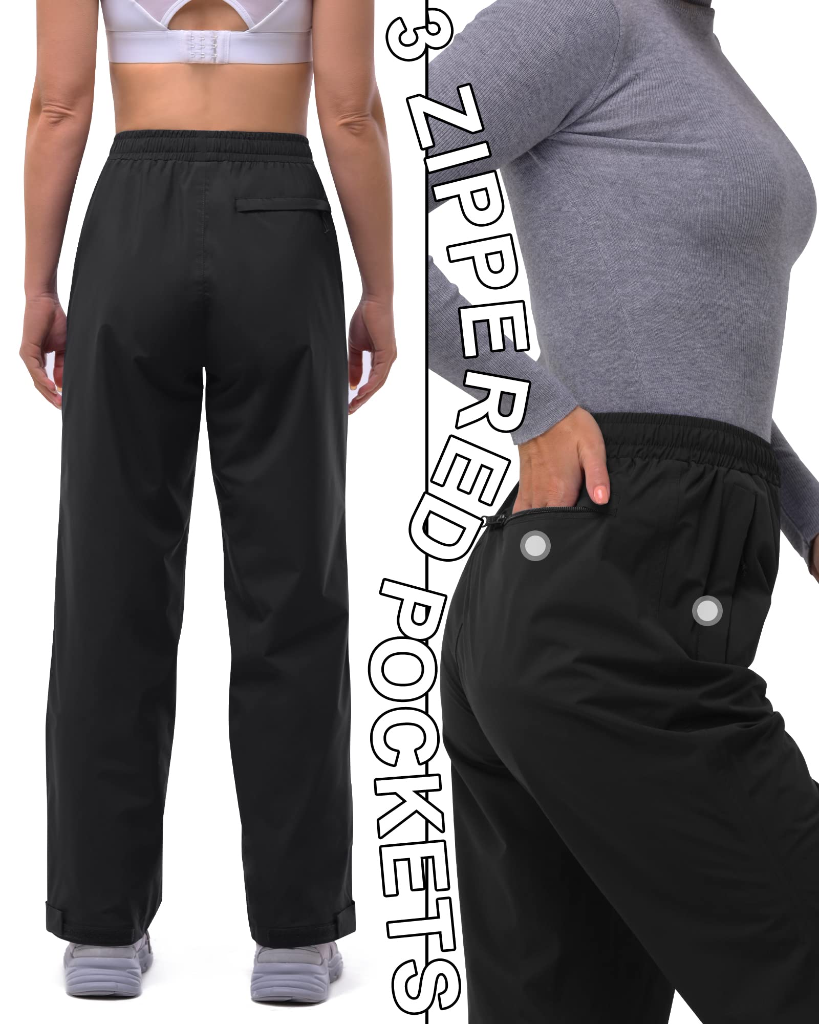 33,000ft Women's Rain Pants Lightweight Breathable Waterproof Pants Windproof Overall Pant for Hiking, cyclin, Golf, Outdoor Black