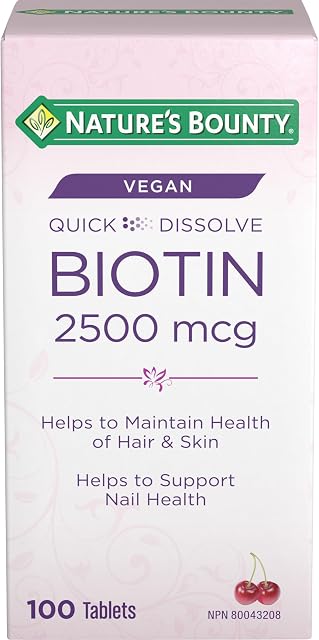 NATURE'S BOUNTY Biotin, Dissoudre rapidement les comprimés, maintenir les cheveux et la santé de la peau, maintenir la santé des ongles, aide à métaboliser les nutriments, végétalien, aromatisant cerise, 34 g