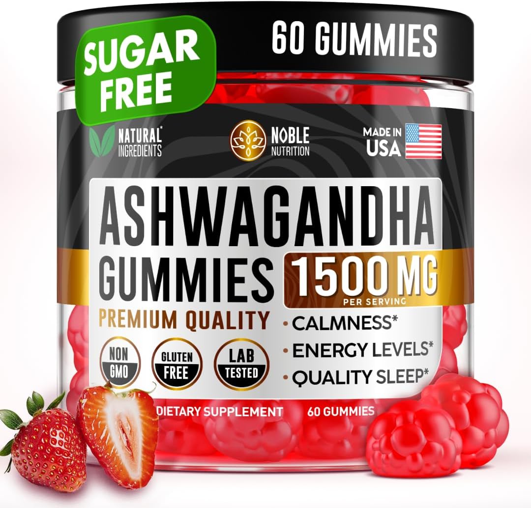 Ashwagandha Gummies for Women & Men, Natural Ashwagandha Root Extract 1500MG, Ashwagandha Supplements, Sleep Mood & Energy, 60 Gummies