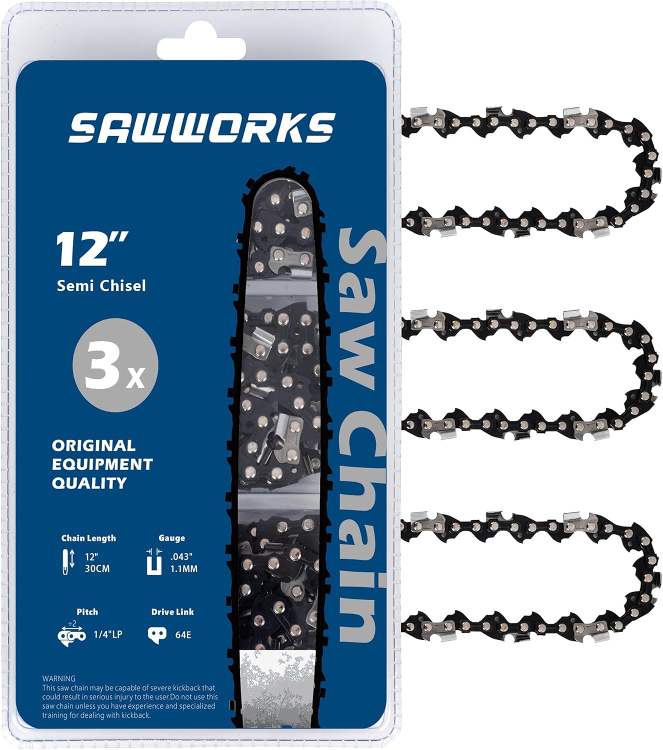 3-Pack Stihl 12 Inch Pole Saw Chain, 1/4" Pitch .043" Gauge 64 Drive Links, Chainsaw Chain for 71PM3-64 Stihl MSA120 C-B, MSA140 C-B, MSA160 C-B, HT103, 3670-005-0064 and More 12" 64DL 1/4" .043"-GermanSteel *3Pcs