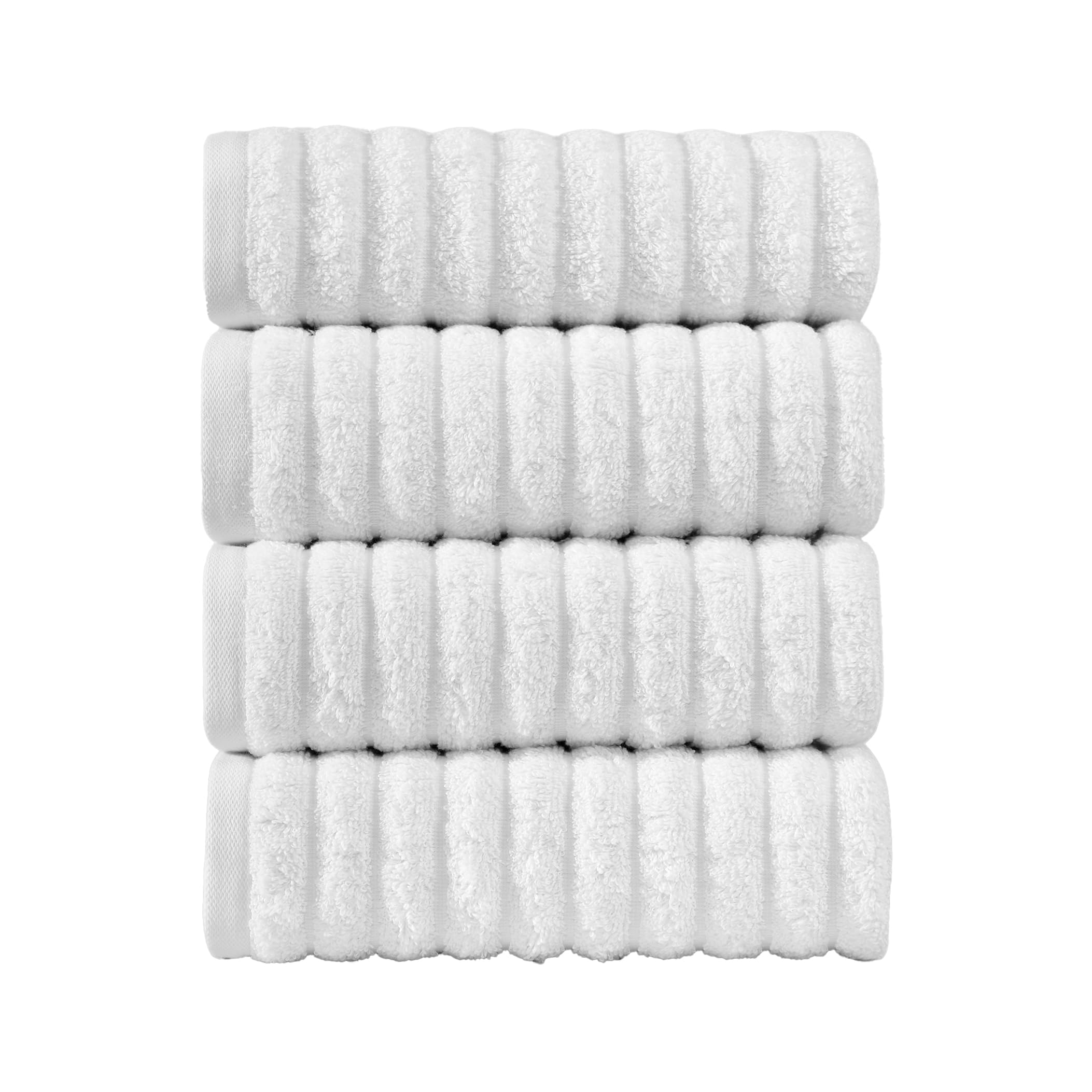 Elegant Comfort Luxury 100% Turkish Cotton Corduroy Ribbed 4 Pack Hand Towel Set 16 x 28 Inch - Absorbent, Super Soft, Quick Dry, Premium Towels for Bathroom, Gym, Spa and Hotel Use, White