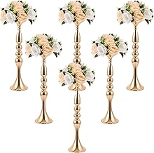 Sabary 6 Piezas Soporte de Flores de Boda Metal Centros de Mesa para Arreglo de Vaso en Tabla Soporte de Candelabro para Recepción de Boda Mesa de Cena Decoración de Fiesta (38 cm, Oro)