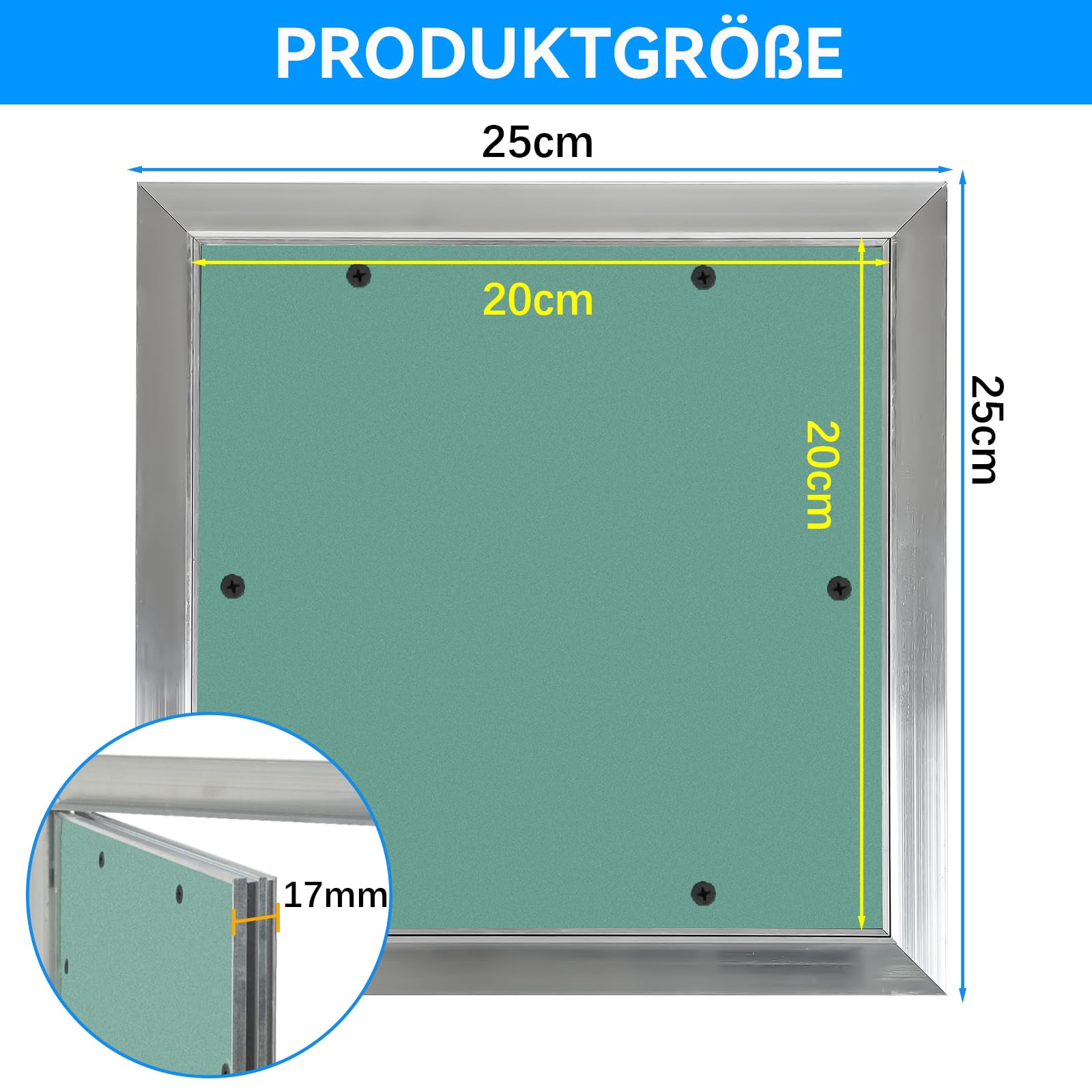 Tapa de revisión de 20 x 20 cm, apertura de mantenimiento GK, placa de yeso de 10 mm, marco de aluminio, puerta de inspección, puerta de mantenimiento, solapa invisible para habitaciones