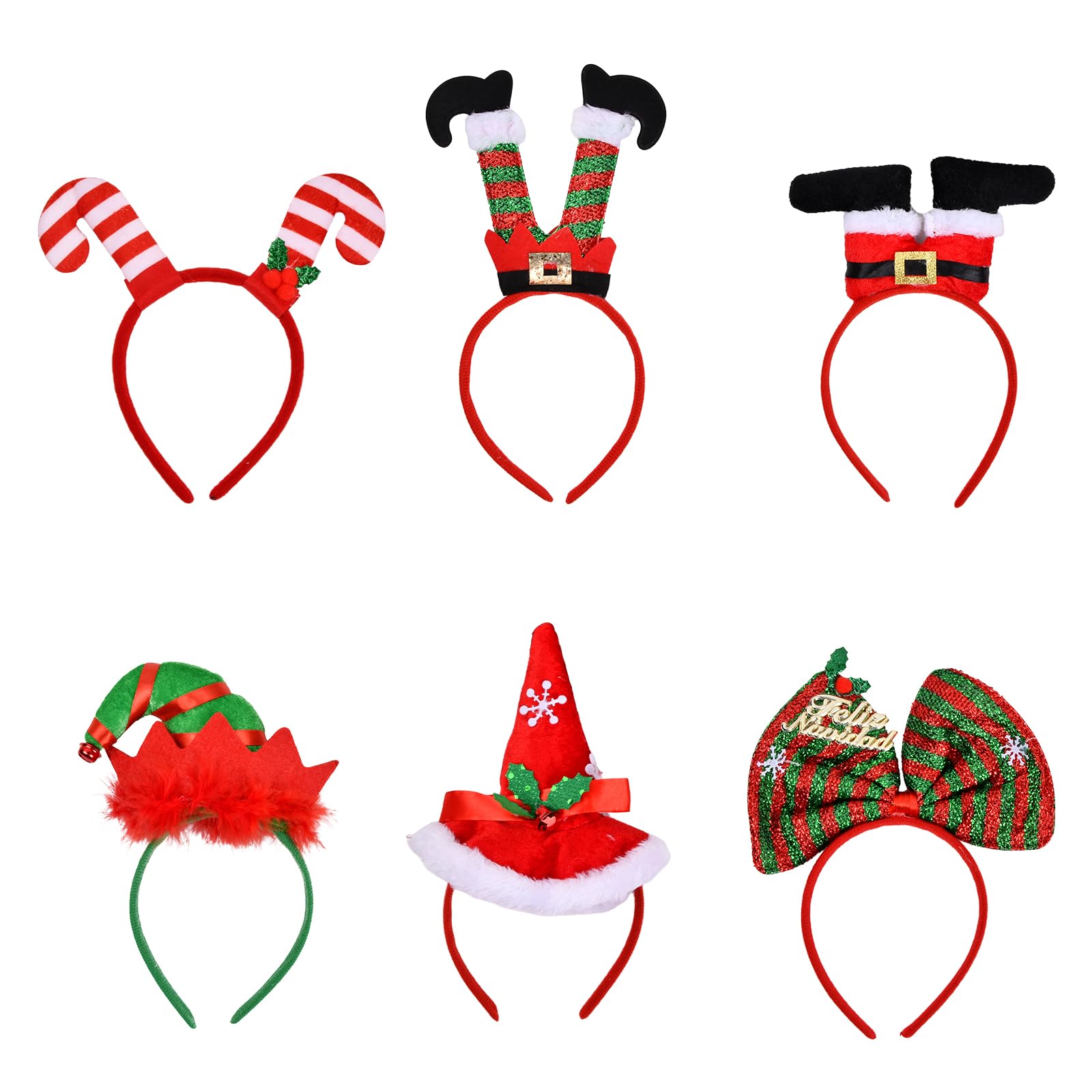 Jinlaili 6Pcs Diademas de Navideñas Sombrero de Papá Noel Navidad Aros de Pelo Gorros de Disfraz de Fiesta de Navidad Accesorios para Niños, Adultos