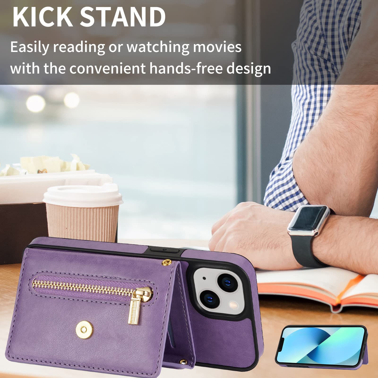 Custodia da Viaggio iPhone 14 Plus Pelle Blu | Funzione Stand