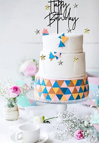 Miniatura 4 de Decoración de pastel de feliz cumpleaños, estrellas negras y plateadas (5 piezas cada una) para decoración de fiestas