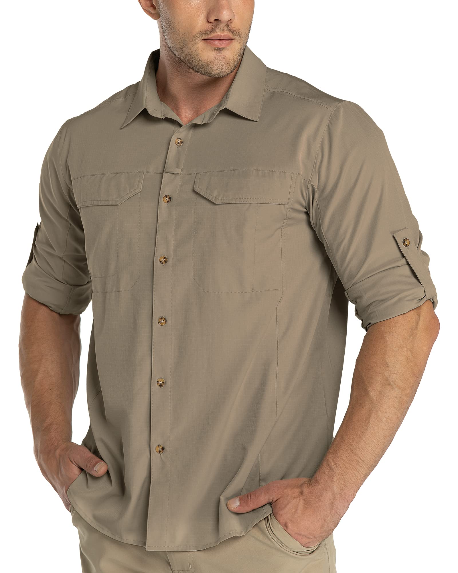 33,000ft | Camisa de pesca de manga larga para hombre, con botones, protección UV UPF50+, transpirable, mangas enrollables