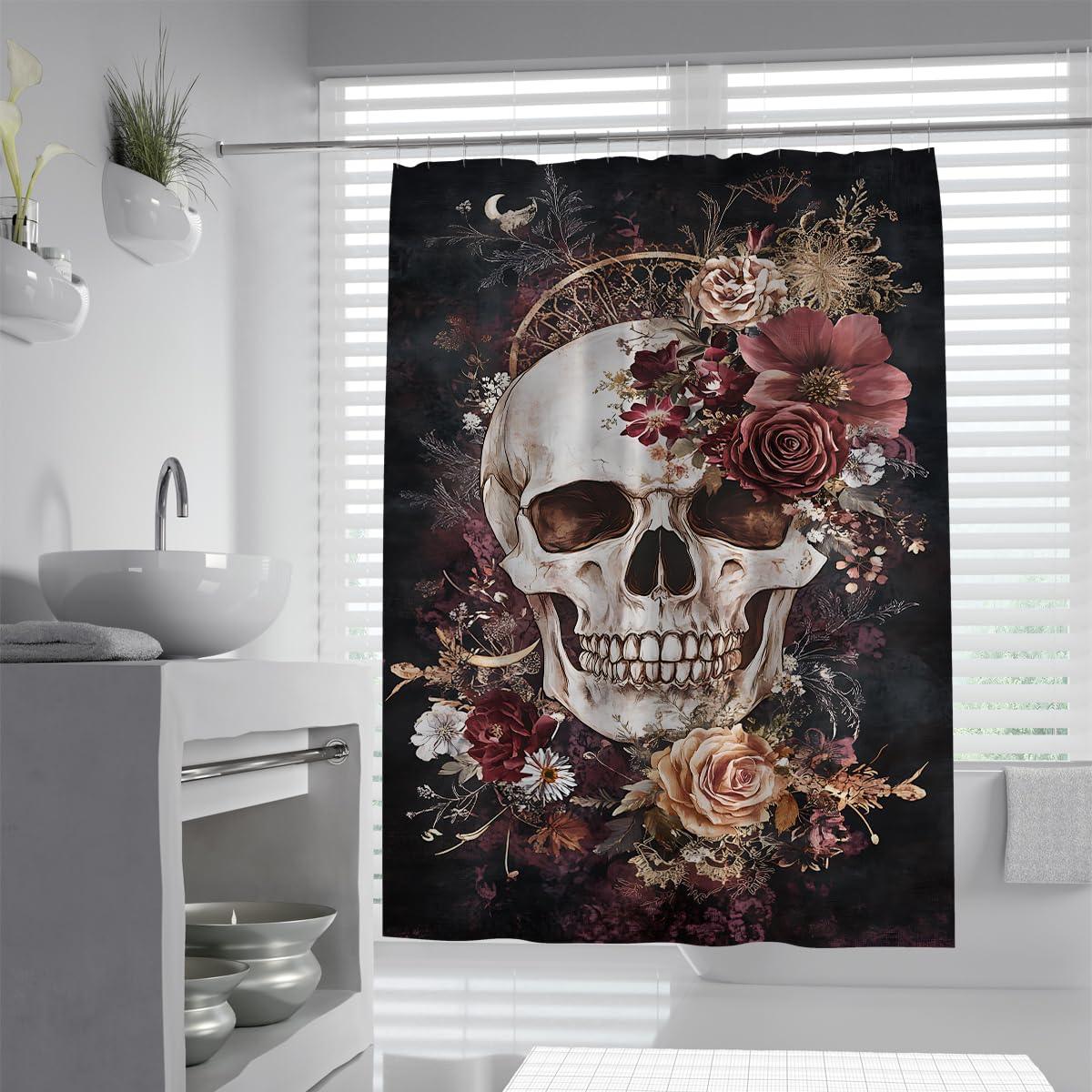 Tende Doccia Scheletro Rosa Rosso Vintage Gotico Halloween 200x200cm