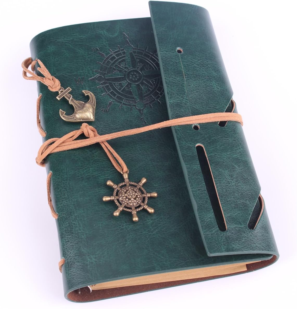 Jabux Pu Vintage Retro Leather Cover Notebook Journal Blank String Nautical (Large, Green) Office Product